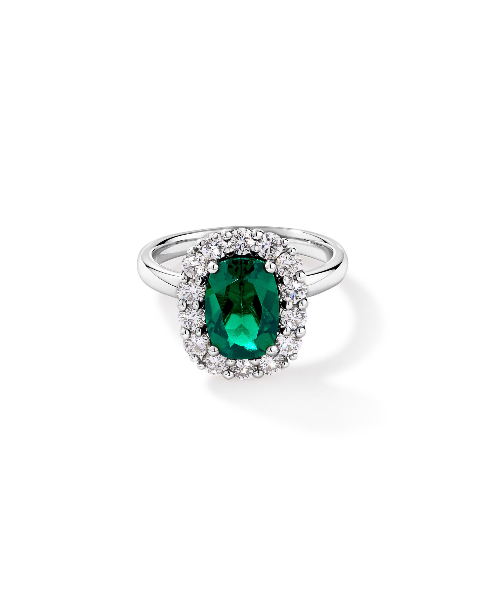 Created Emerald & 0.96 Carat TW Laboratory-Grown Diamond Halo Ring in 10kt White Gold