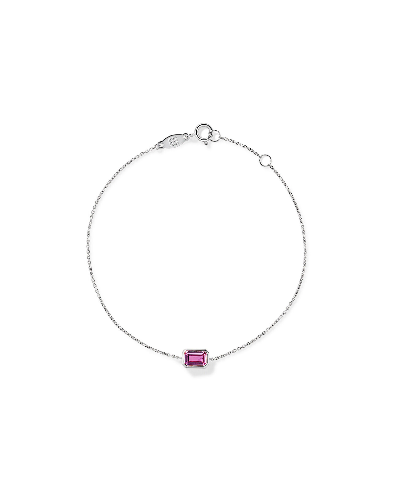 Bracelet en lunette en saphir rose taille &eacute;meraude en or blanc 10 carats