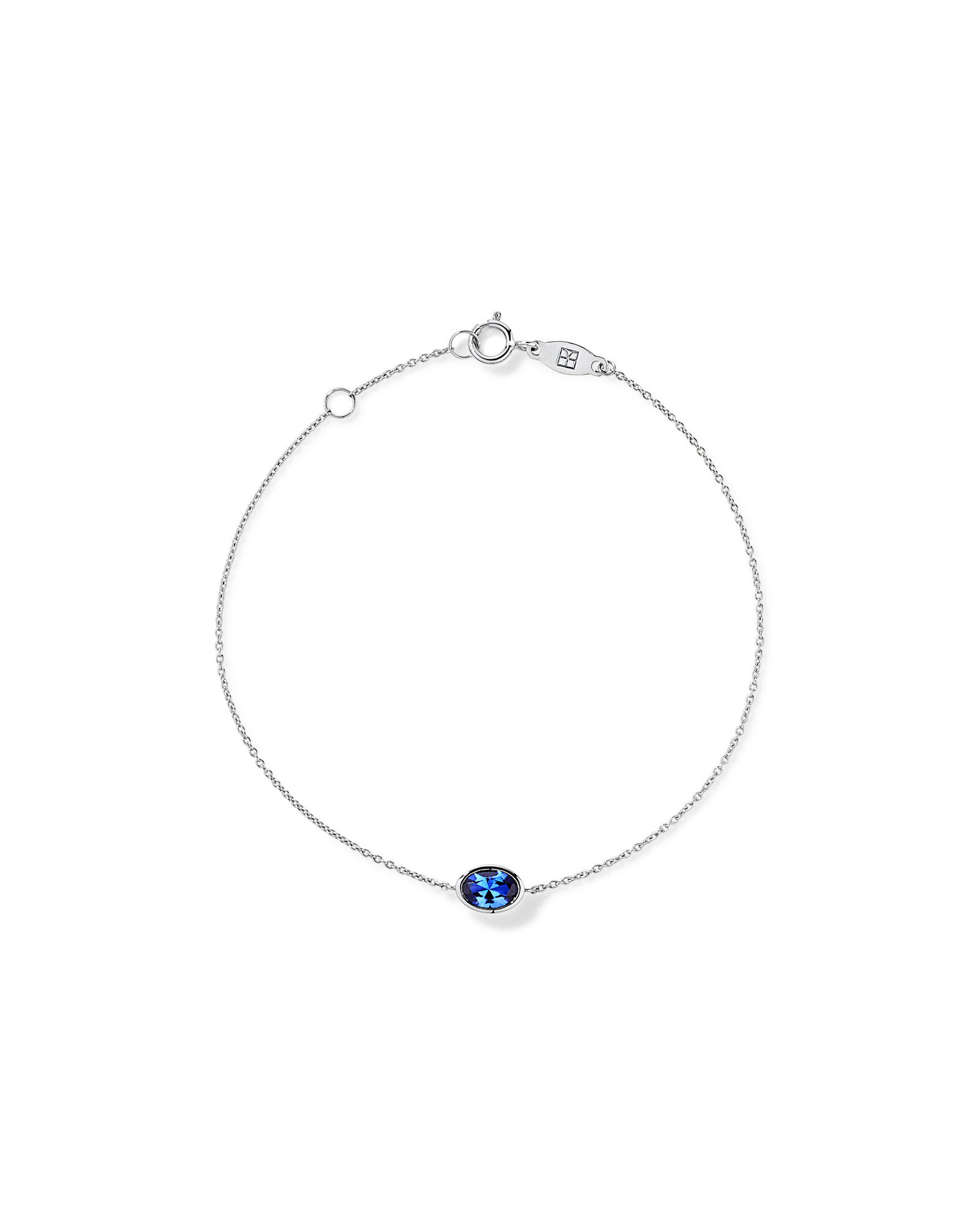 Bracelet en lunette en saphir ovale bleu en or blanc 10 carats