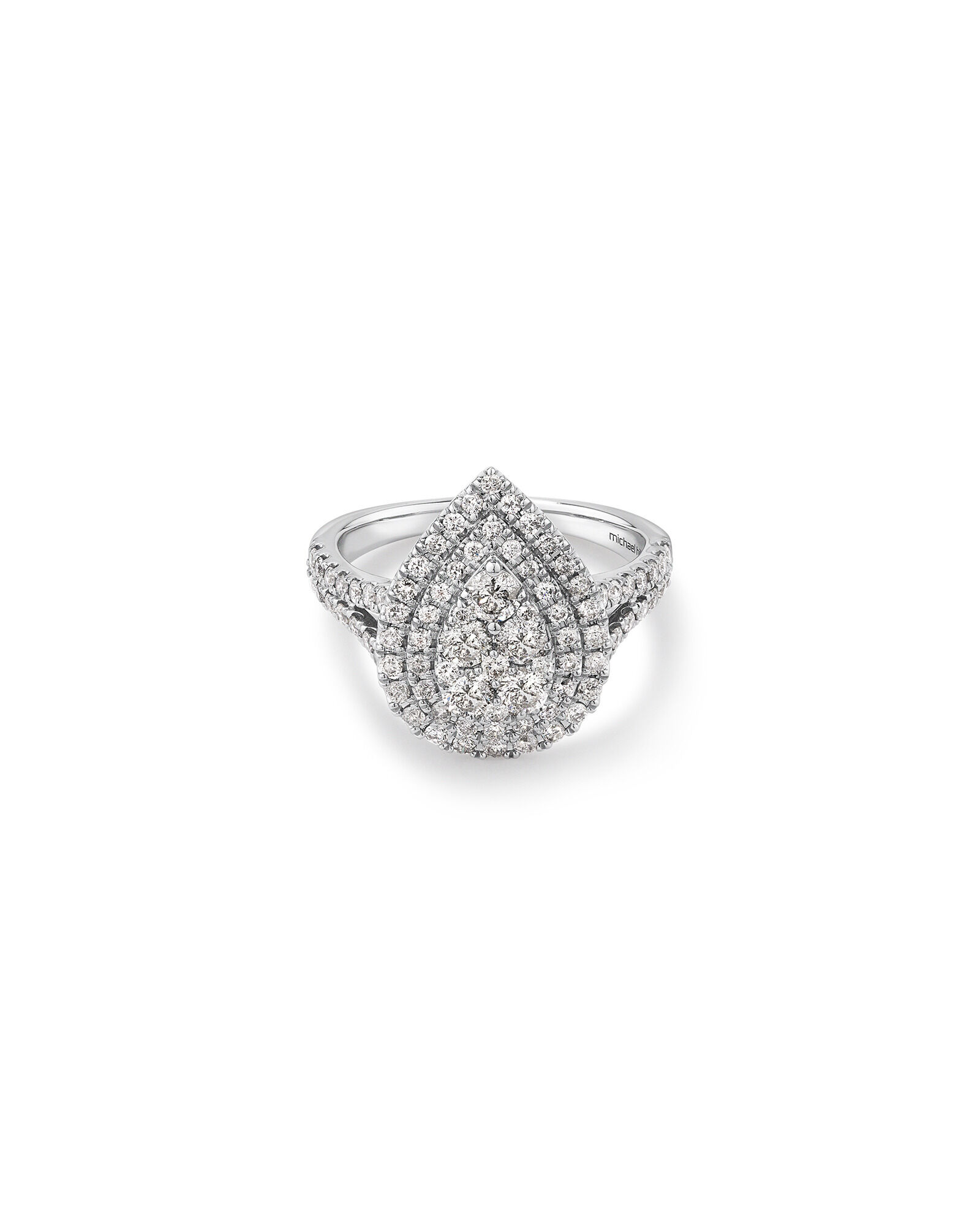 1.30 Carat TW Pear Shaped Cluster Halo Diamond Ring in 10kt White Gold