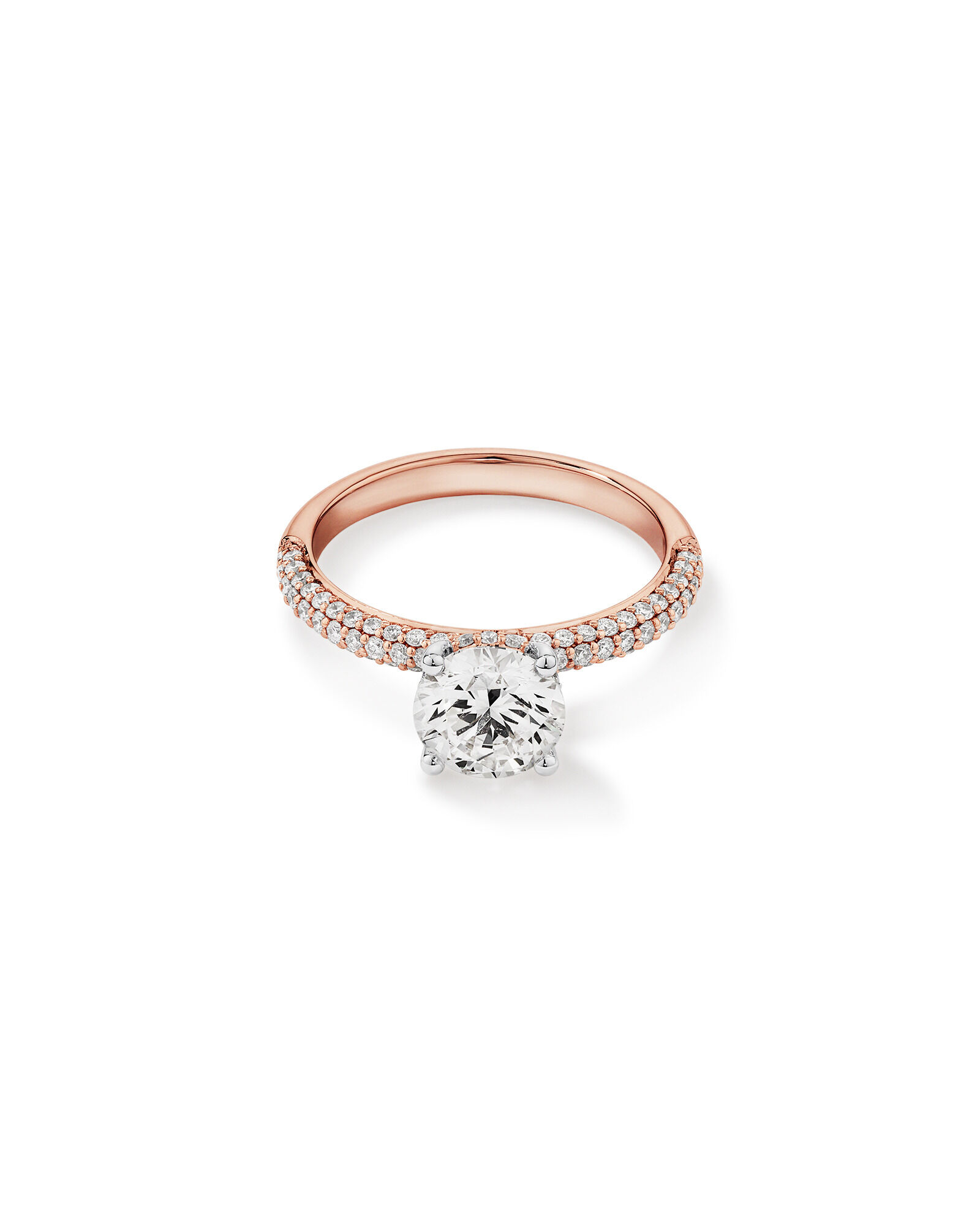 1.95 Carat TW Round Brilliant Laboratory-Grown Diamond Solitaire Side Accent Engagement Ring in 14kt Rose and White Gold