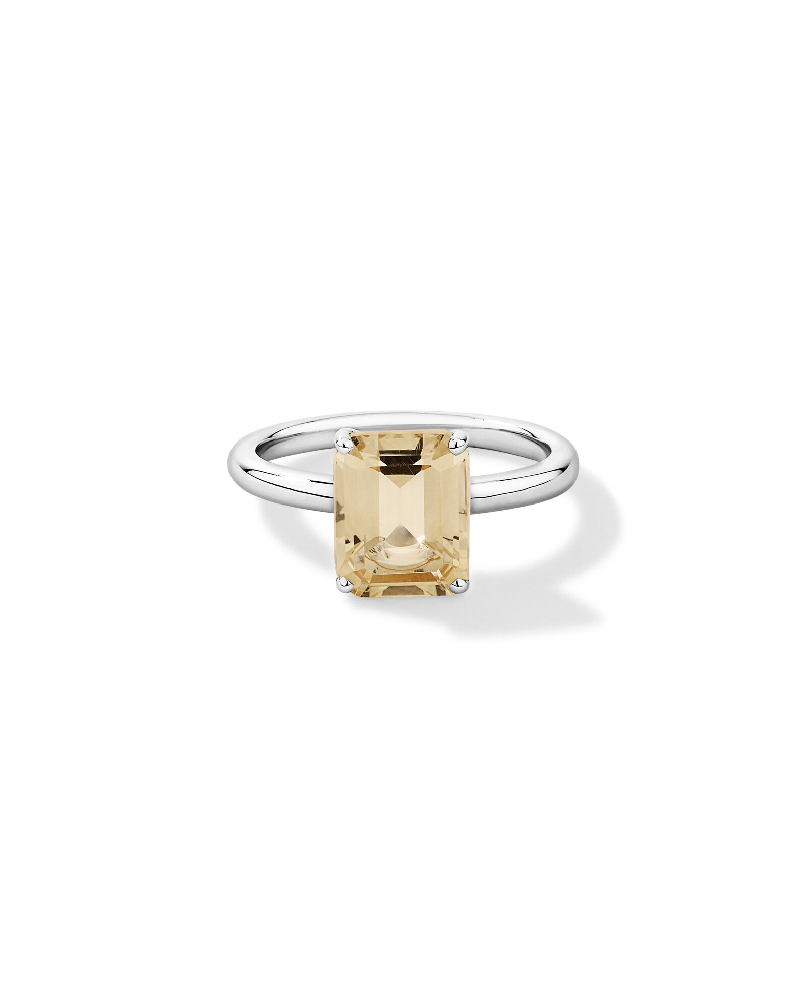 Bague solitaire en citrine douce champagne taille &eacute;meraude en argent sterling