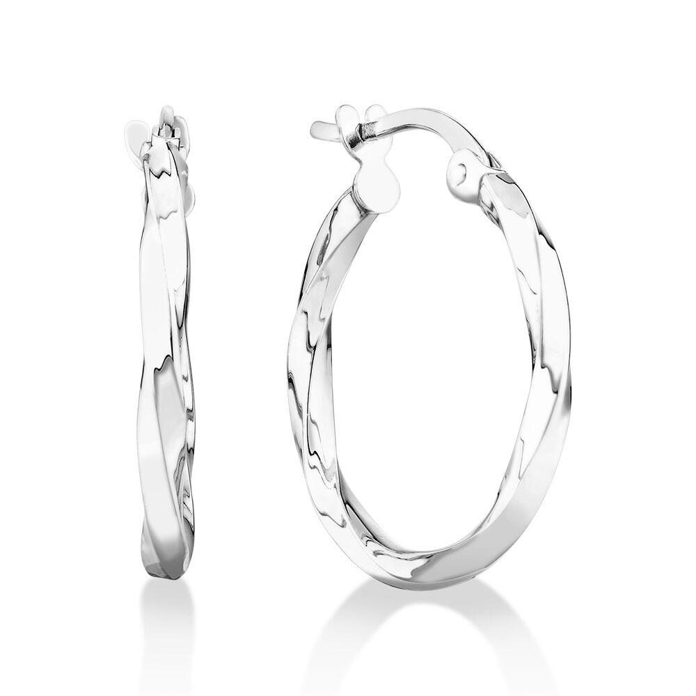 15mm Square Twist Hoop Earrings in 10kt White Gold