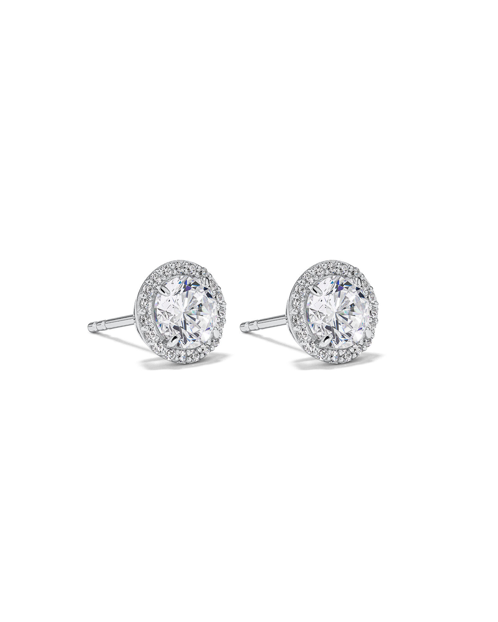 Round Brilliant Cubic Zirconia Halo Stud Earrings in Sterling Silver