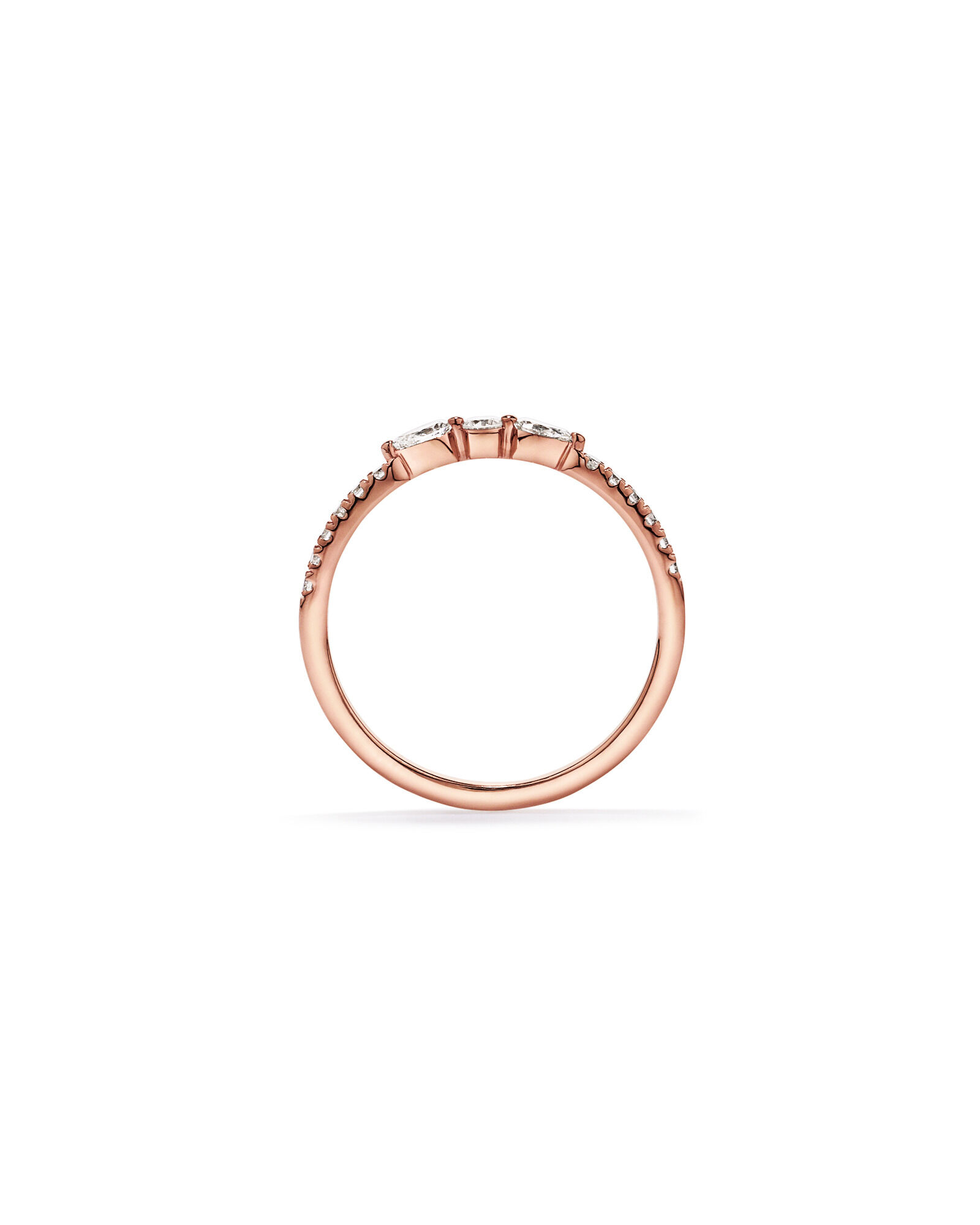 Alliance en or rose 14 carats avec diamants taille poire et taille brillant ronde (poids total de 0,23 carat)