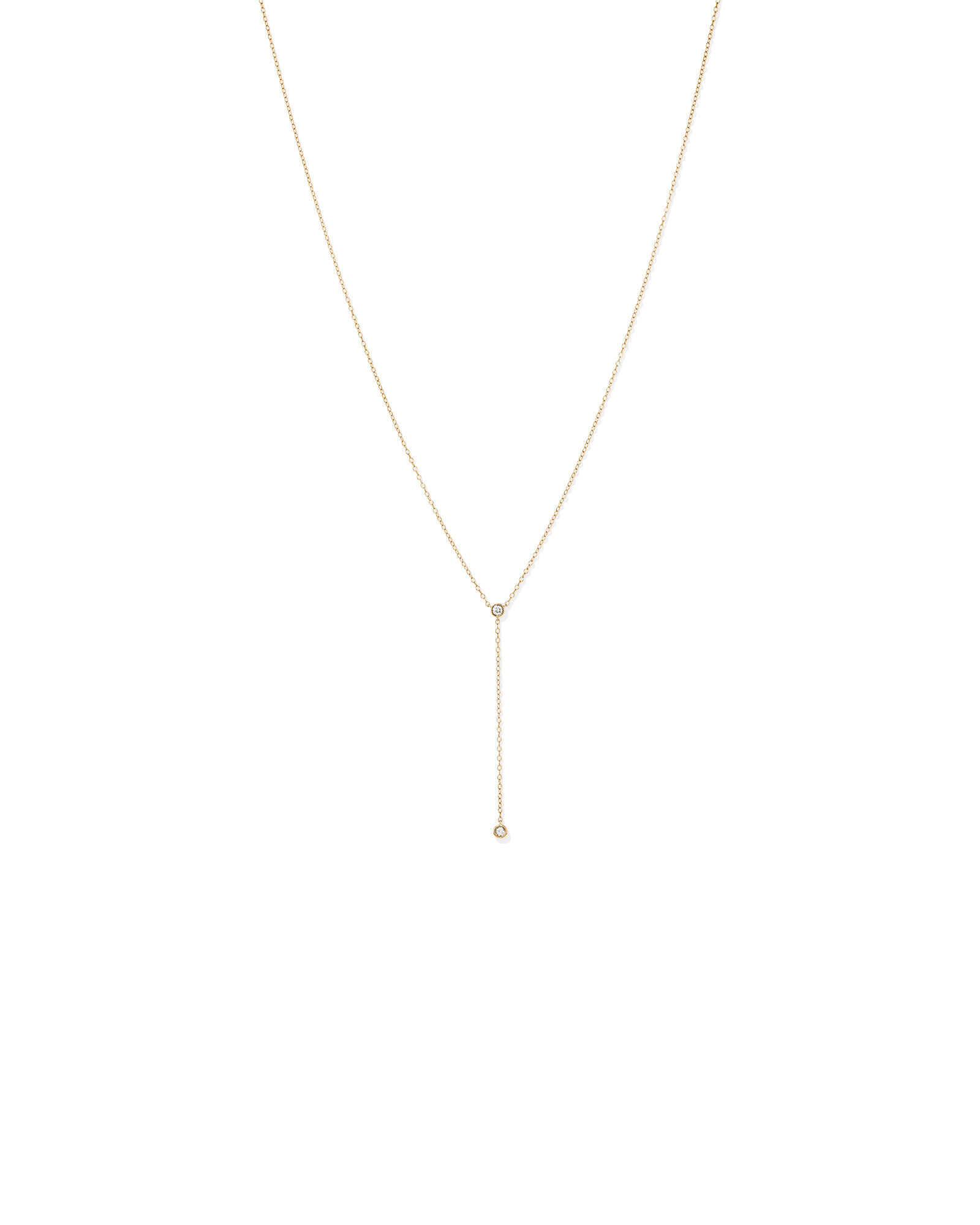 0.14 Carat TW Round Brilliant Diamond Bezel Set Lariat Necklace in 10kt Yellow Gold