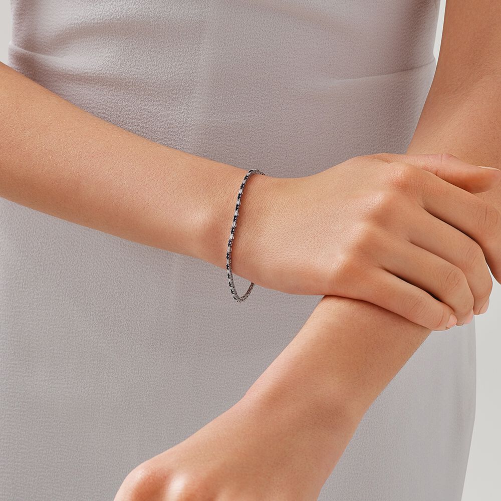 Sapphire & Diamond Dot Dash Tennis Bracelet with 0.62 Carat TW in 10kt White Gold