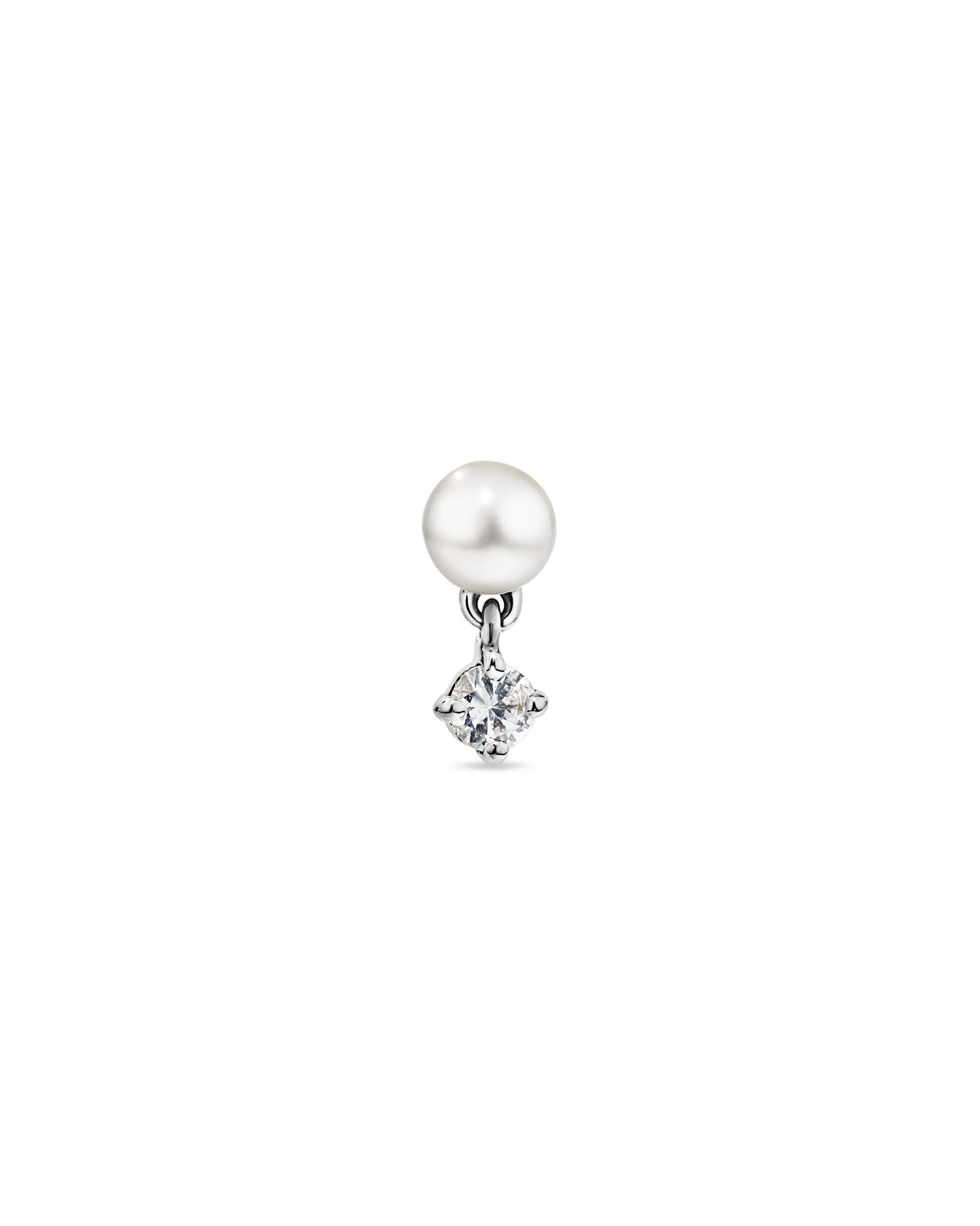 Boucle d&rsquo;oreille simple h&eacute;lice en perles d&rsquo;eau douce d&rsquo;eau douce cultiv&eacute;e et saphir blanc en or blanc 10 carats