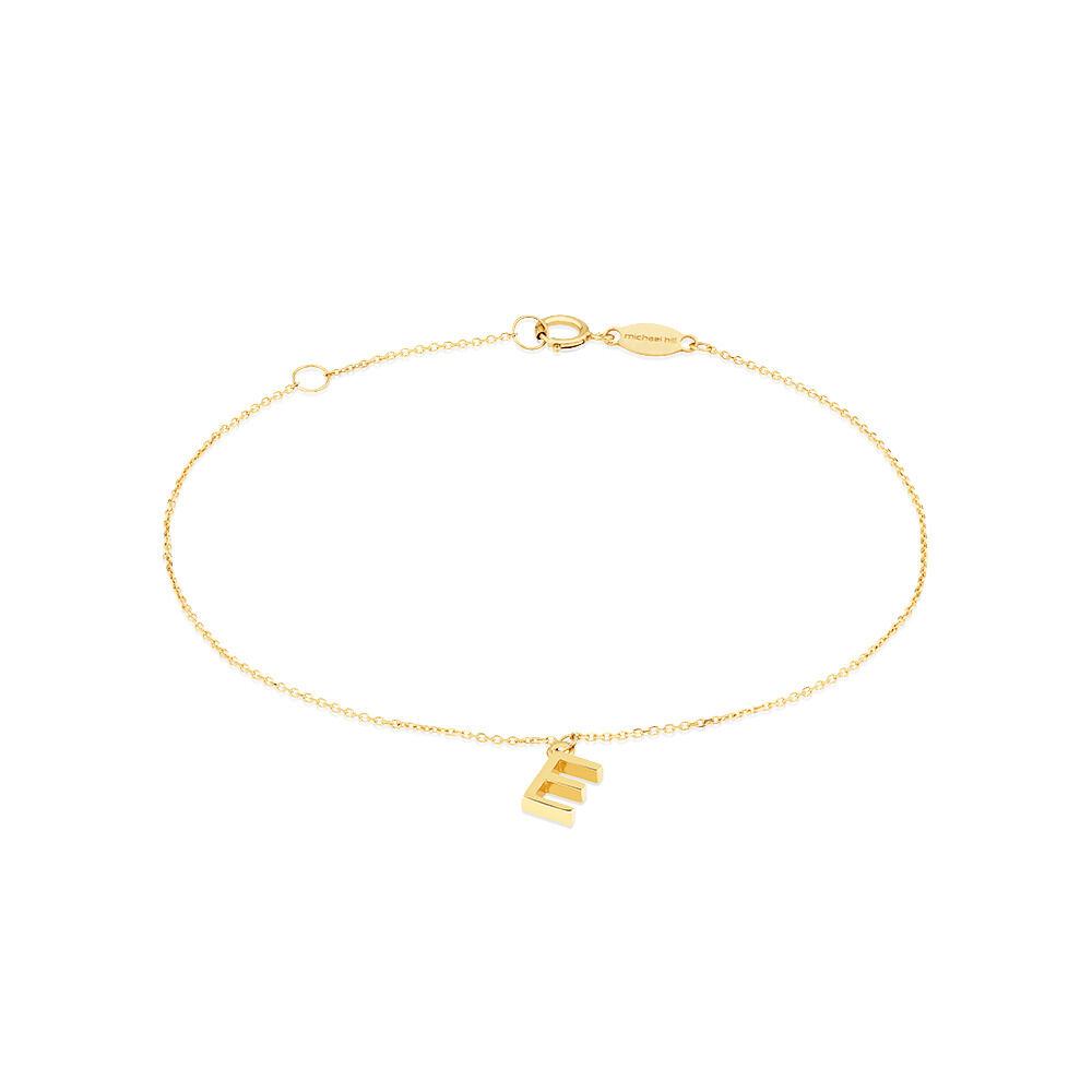 19cm (7.5") E Initial Bracelet in 10kt Yellow Gold
