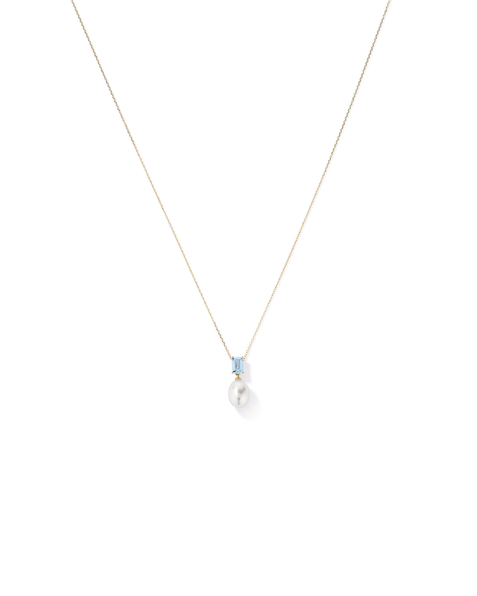 Aquamarine and Cultured Freshwater Pearl Drop Necklace in 10kt Yellow Gold