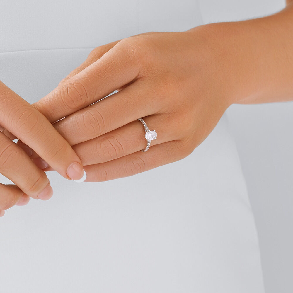 Oval Solitaire Engagement Ring with 1.12kt TW of Diamonds in 14ct White Gold