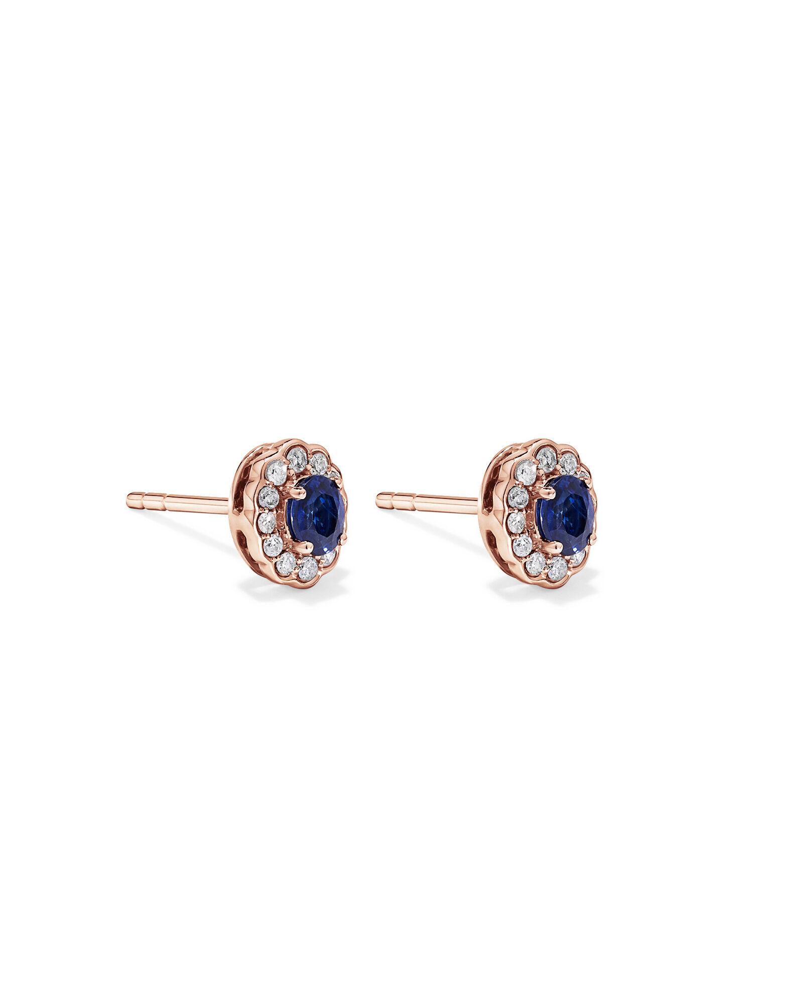 Oreilles halo en diamant TW en saphir australien et 0,12 carat en or rose 10 carats