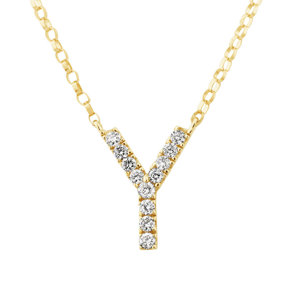 "Y" Initial Necklace with 0.10 Carat TW of Diamonds in 10kt Yellow Gold