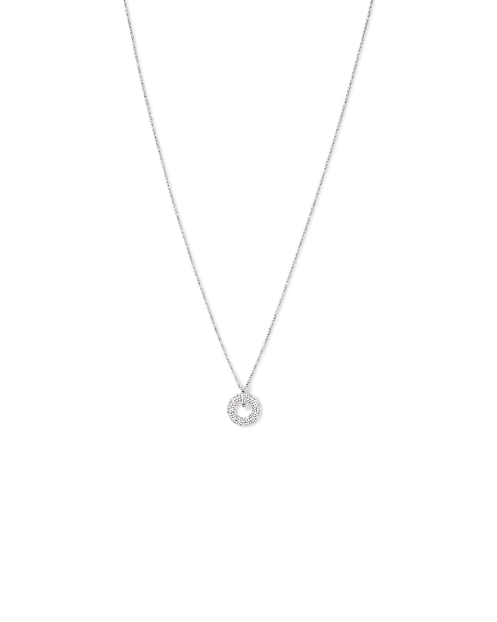 Pav&eacute; Set Cubic Zirconia Puff Open Circle Pendant Necklace in Sterling Silver