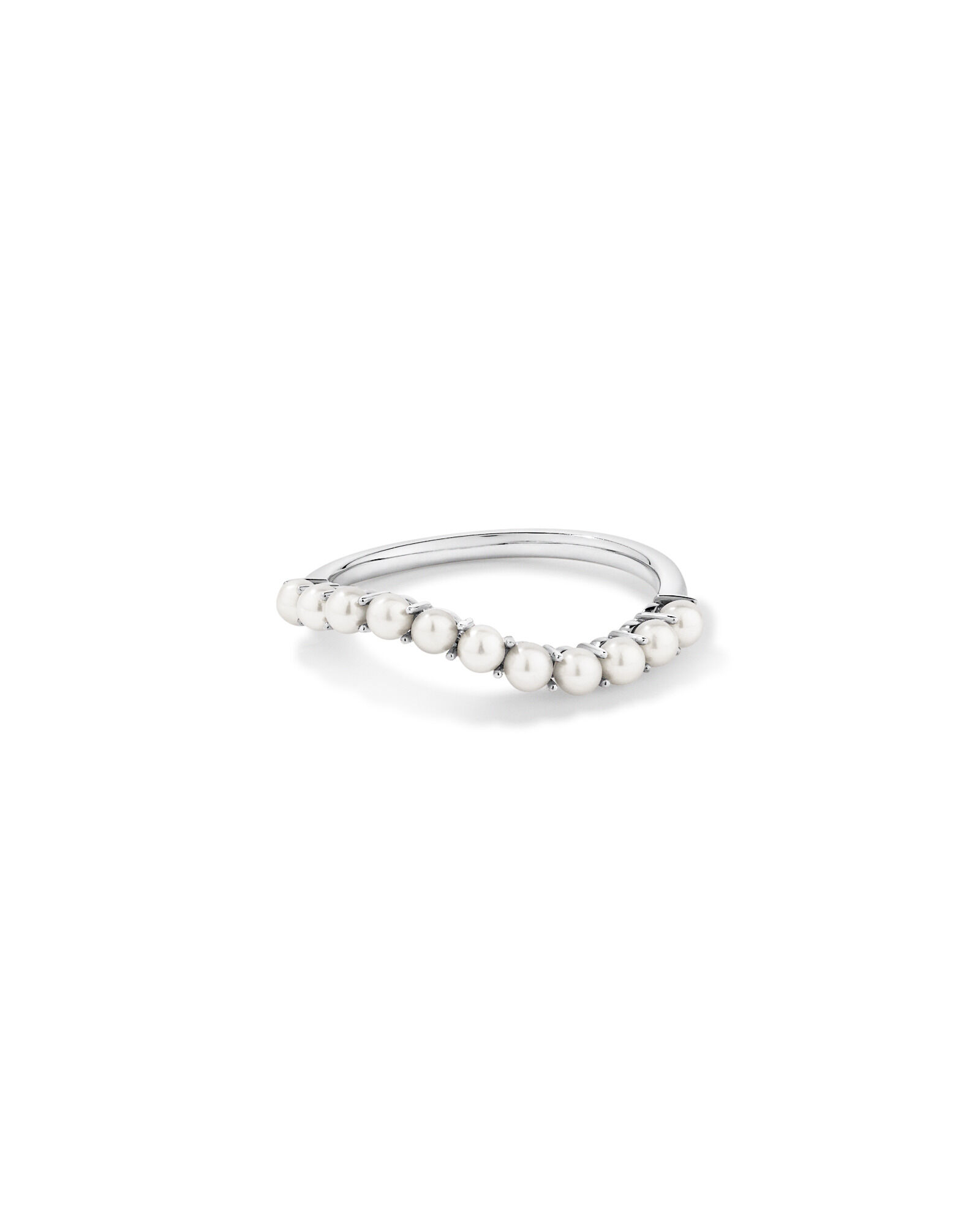 Cultured Freshwater Pearl Wave Band Ring in 10kt White Gold