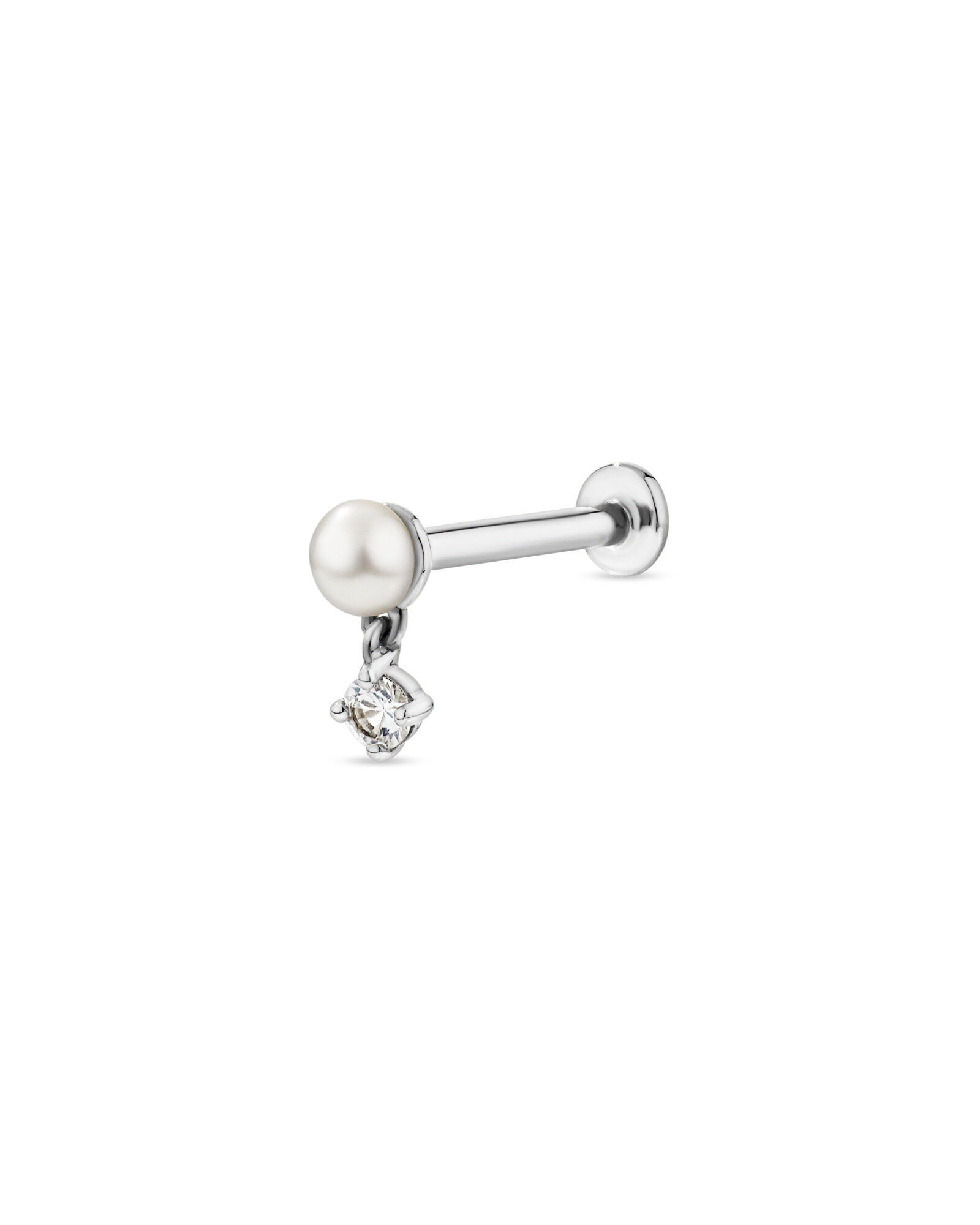 Boucle d&rsquo;oreille simple h&eacute;lice en perles d&rsquo;eau douce d&rsquo;eau douce cultiv&eacute;e et saphir blanc en or blanc 10 carats