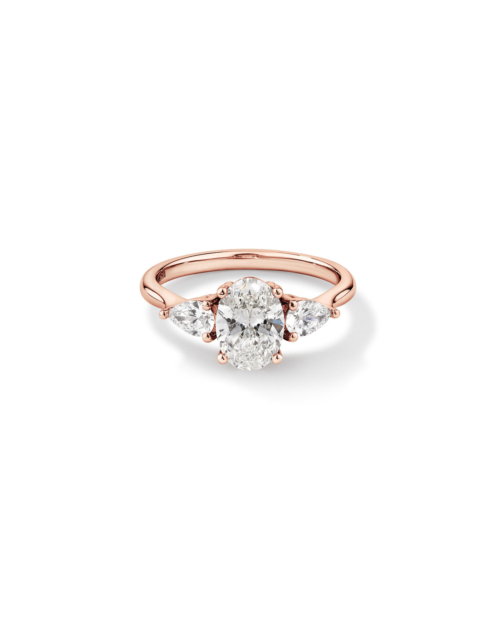 1.65 Carat TW Three Stone Oval and Pear Shaped Laboratory-Grown Diamond Engagement Ring in 14kt Rose Gold