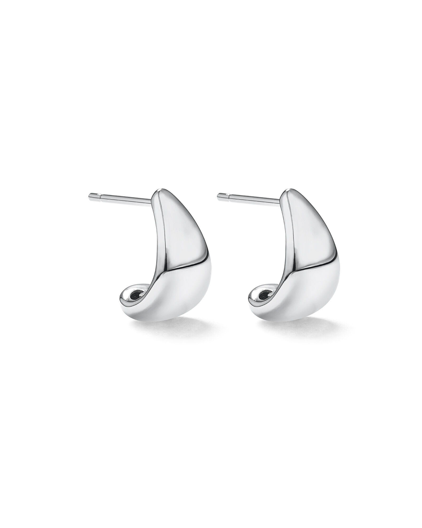 Polished Small Half Hoop Dome Stud Earrings in Sterling Silver