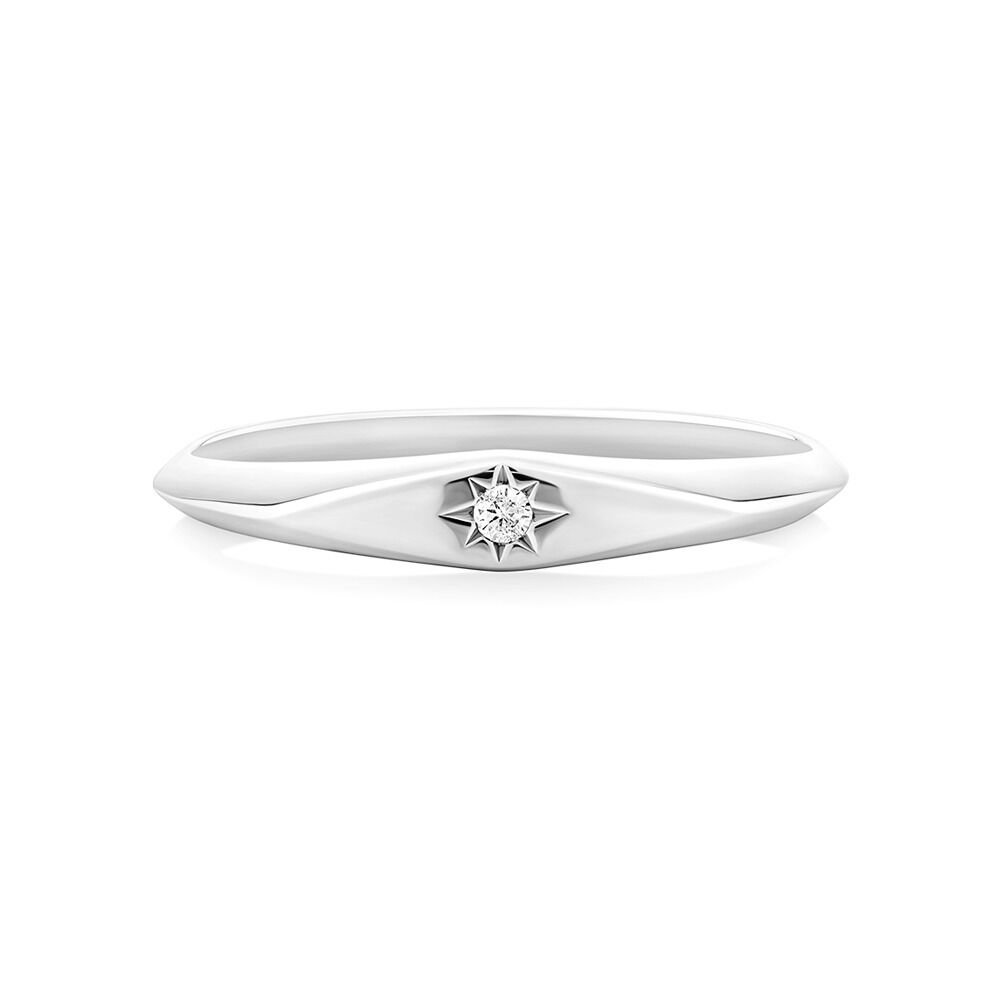 Diamond Star Accent Narrow Signet Ring in Sterling Silver