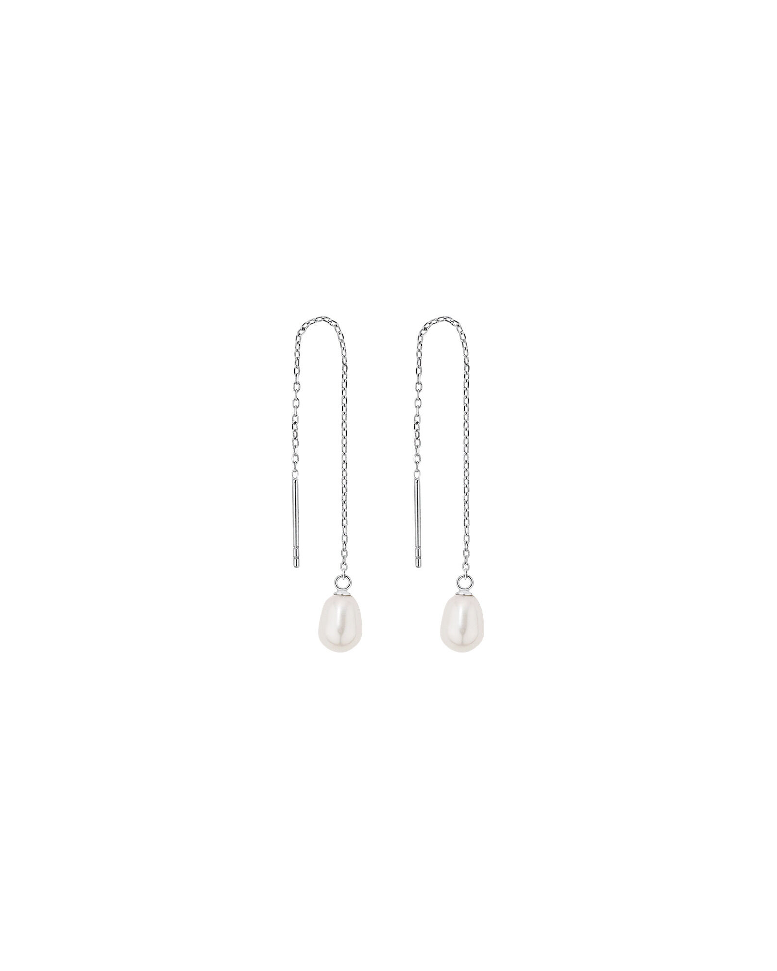 6mm Threader Earrings with Cultured Freshwater Pearls in Sterling Silver