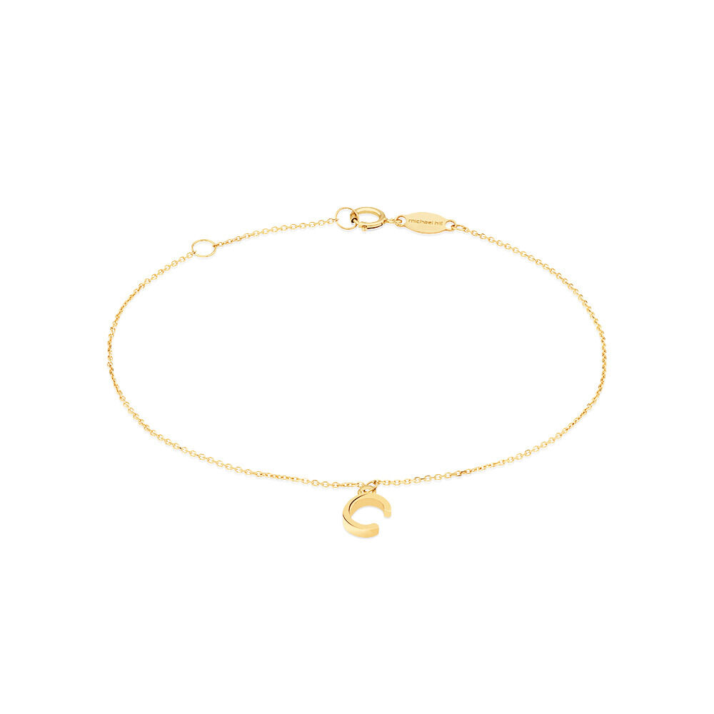 19cm (7.5") C Initial Bracelet in 10kt Yellow Gold