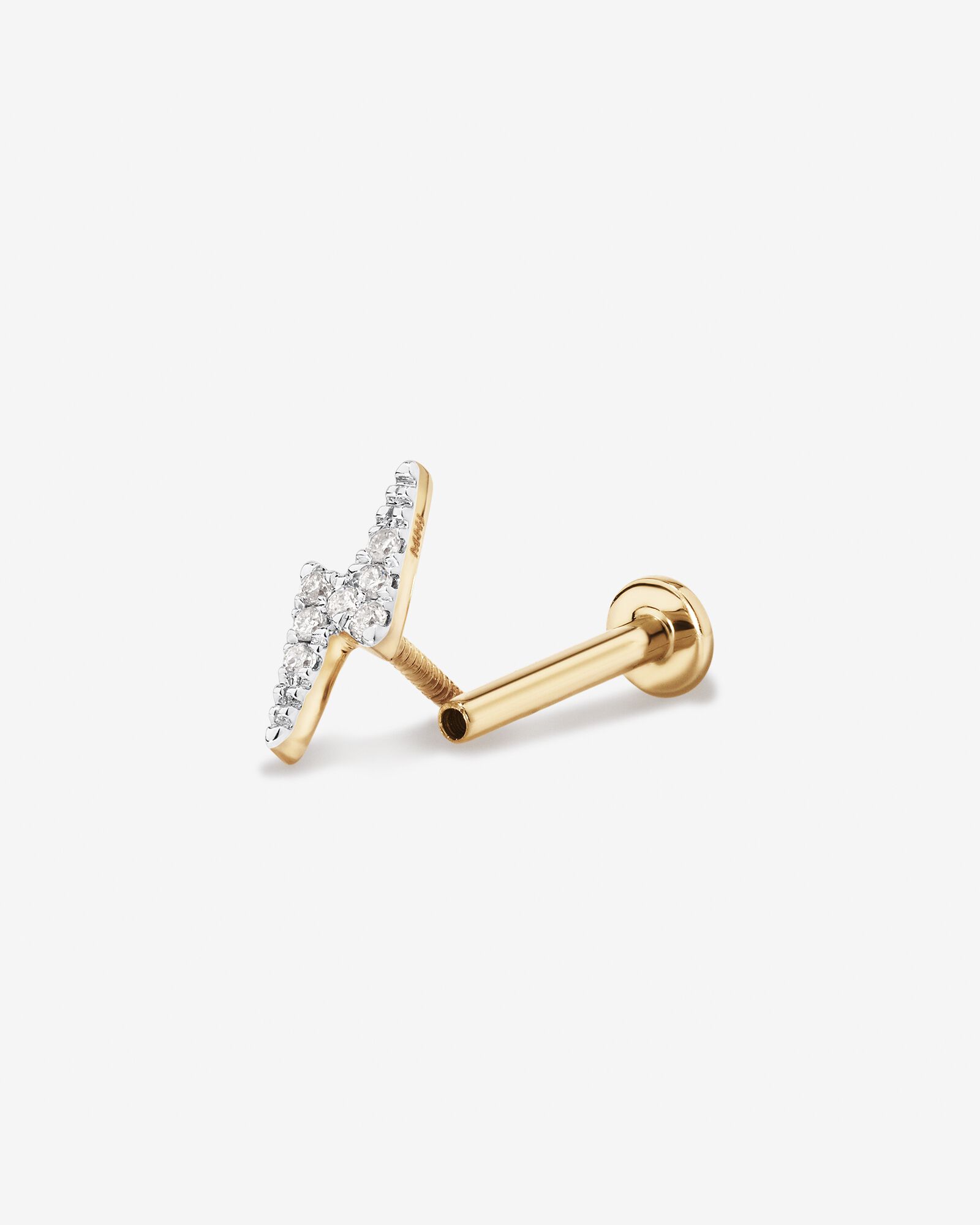 Diamond Lightning Bolt Flat Back Helix Stud Earring in 10kt Yellow Gold