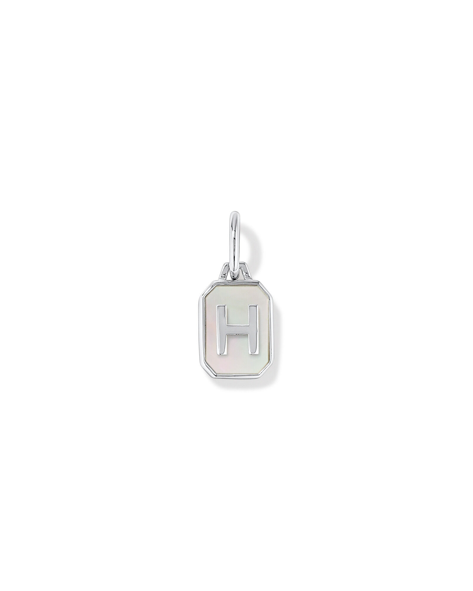 Letter H Mother of Pearl Initial Pendant in Sterling Silver