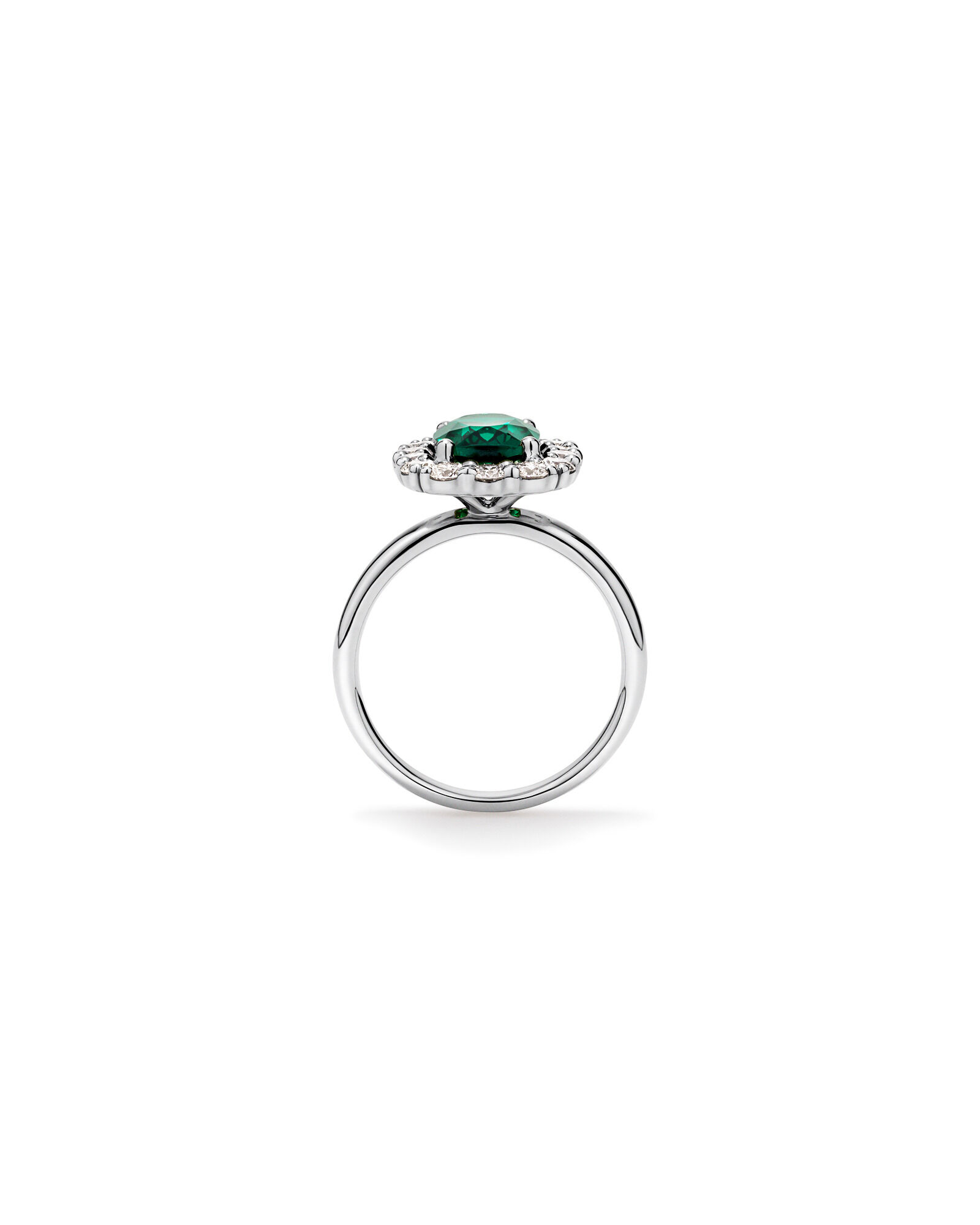 Created Emerald & 0.96 Carat TW Laboratory-Grown Diamond Halo Ring in 10kt White Gold