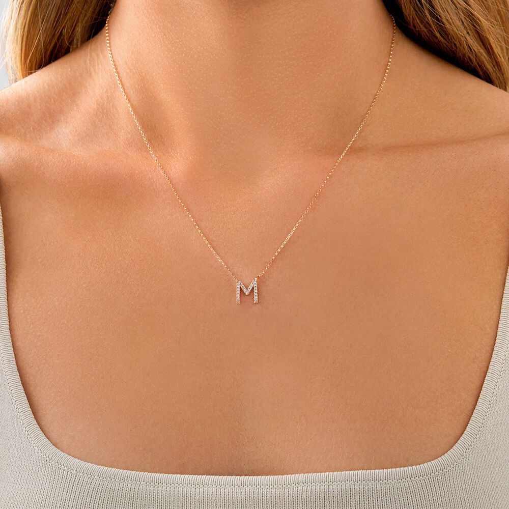 "M" Initial Necklace with 0.10 Carat TW of Diamonds in 10kt Yellow Gold