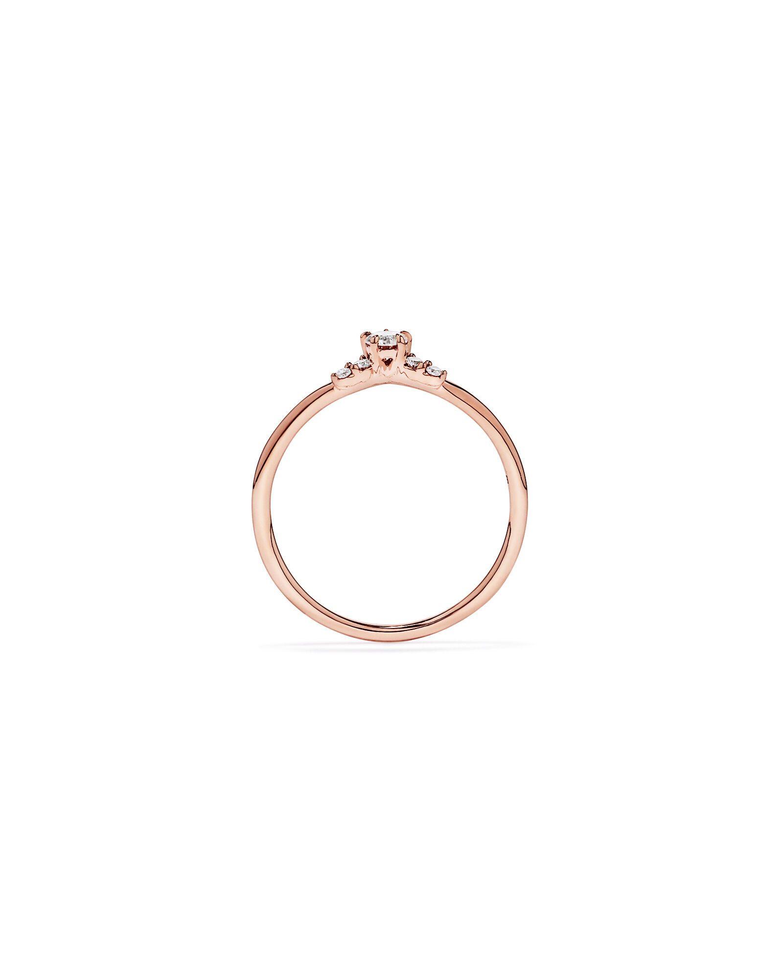 Bague de promesse forme chevron en or rose 10 carats avec diamant de laboratoire taille brillant rond (poids total de 0,15 carat)