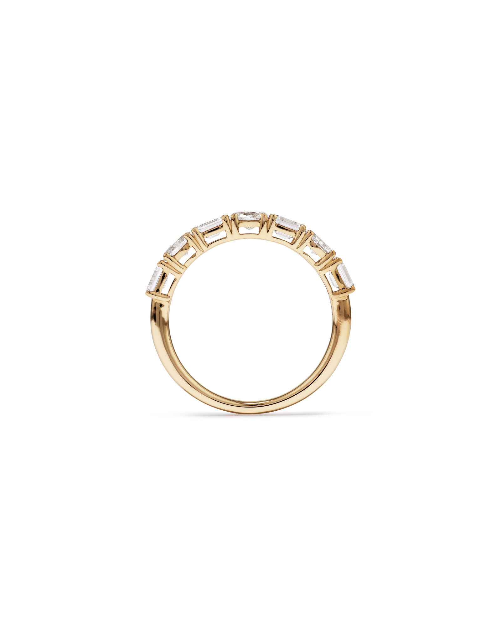 1.05 Carat TW Prong Set Emerald and Oval Cut Lab-Grown Diamond Wedding Band in 14kt Yellow Gold