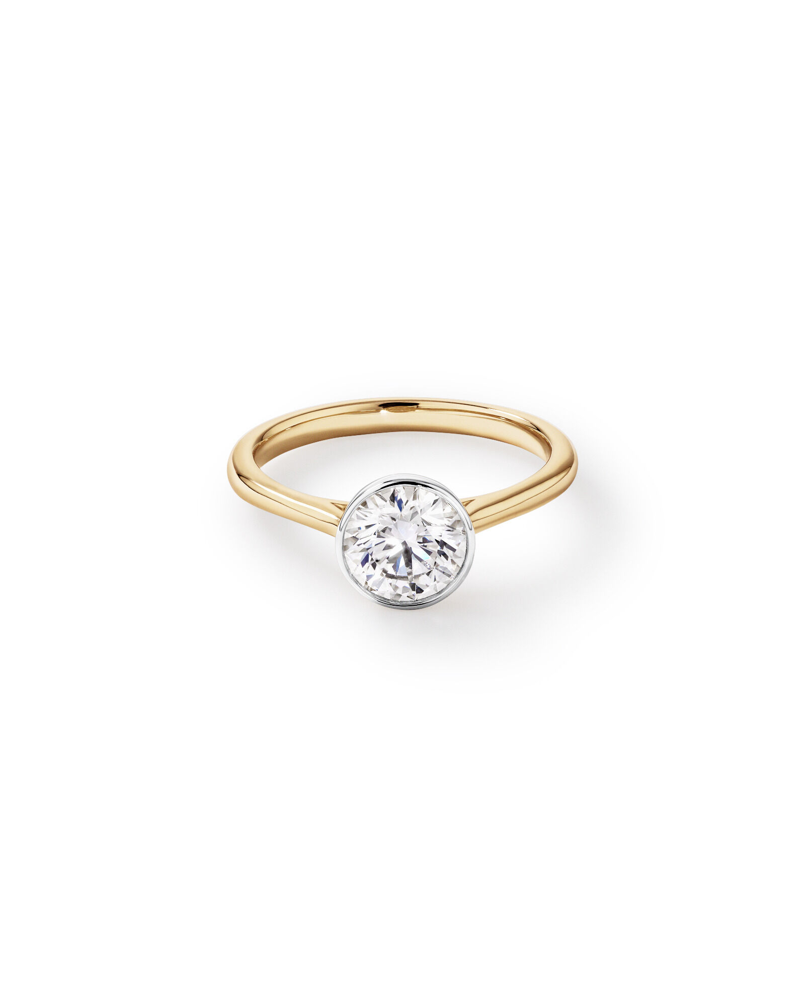 1.25 Carat TW Round Brilliant Laboratory-Grown Diamond Solitaire Bezel Set Engagement Ring in 14kt Yellow and White Gold
