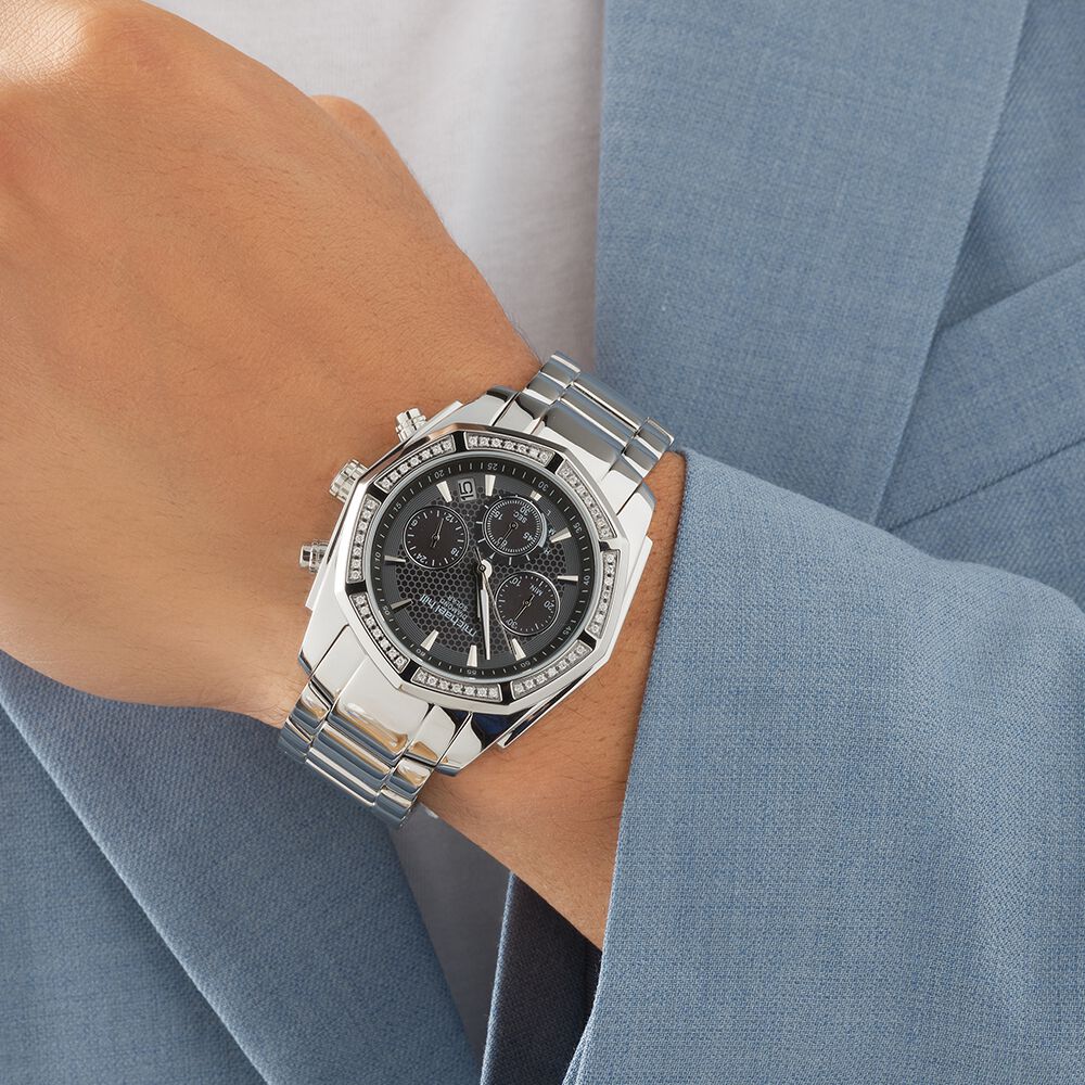 Montre chronographe en acier inoxydable avec diamants totalisant 0,5 ct pour homme