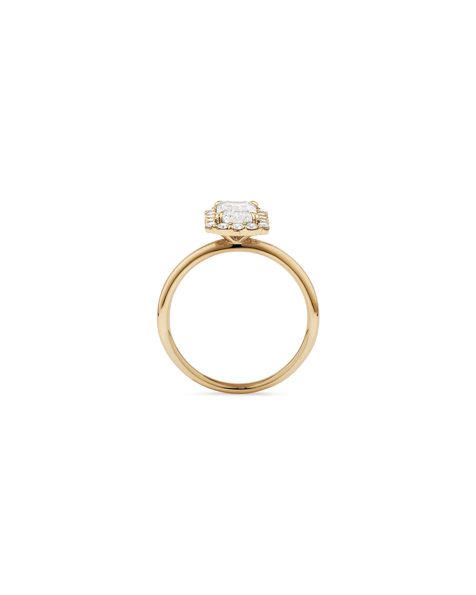 1.46 Carat TW Emerald Cut Laboratory-Grown Diamond Halo Engagement Ring in 14kt Yellow Gold