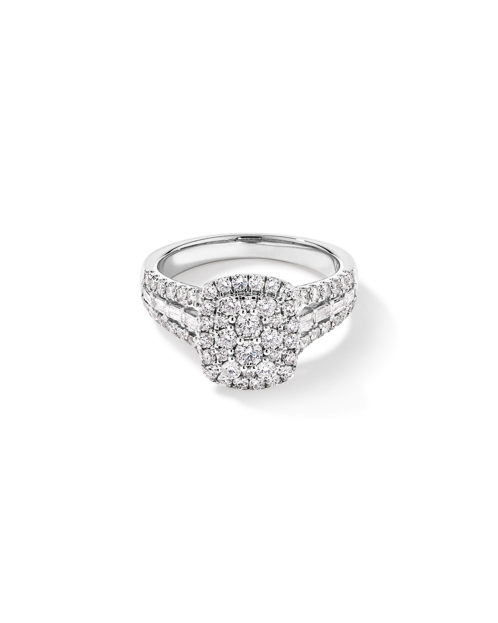 1.25 Carat TW Round Brilliant and Baguette Cluster Diamond Ring in 14kt White Gold