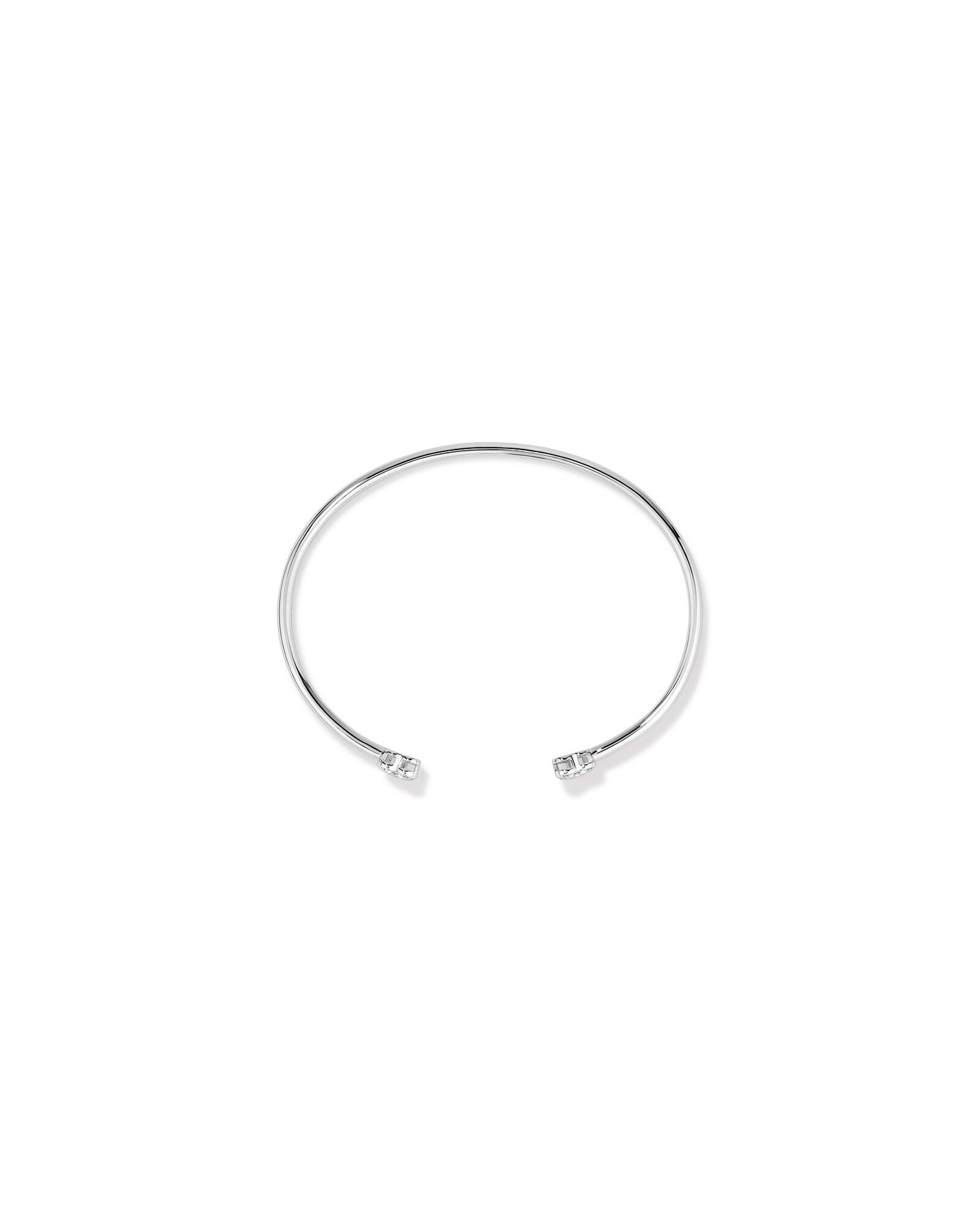 Pav&eacute; Set Cubic Zirconia Puff Heart Open Cuff Bangle in Sterling Silver