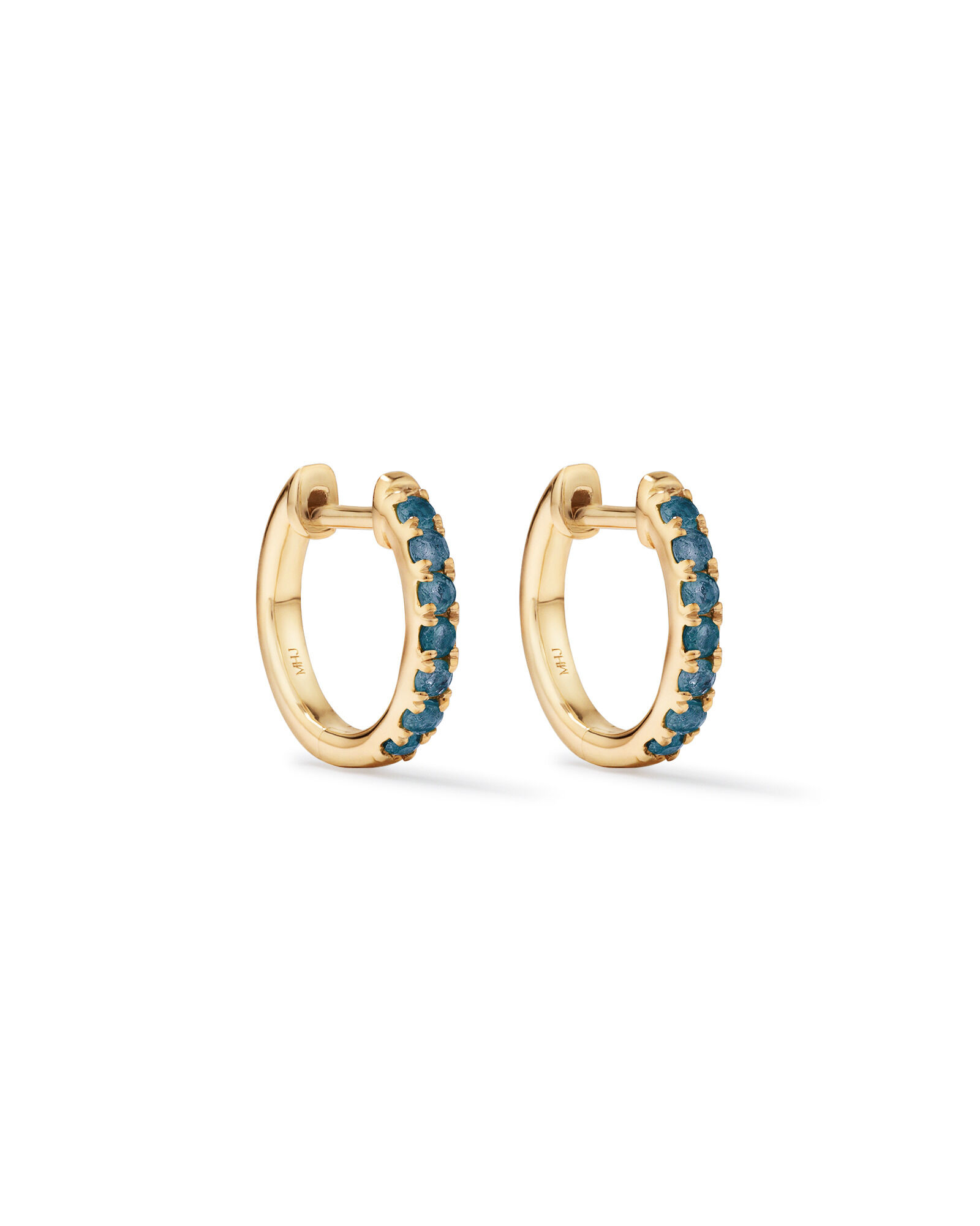 London Blue Topaz Huggie Hoop Earrings in 10kt Yellow gold