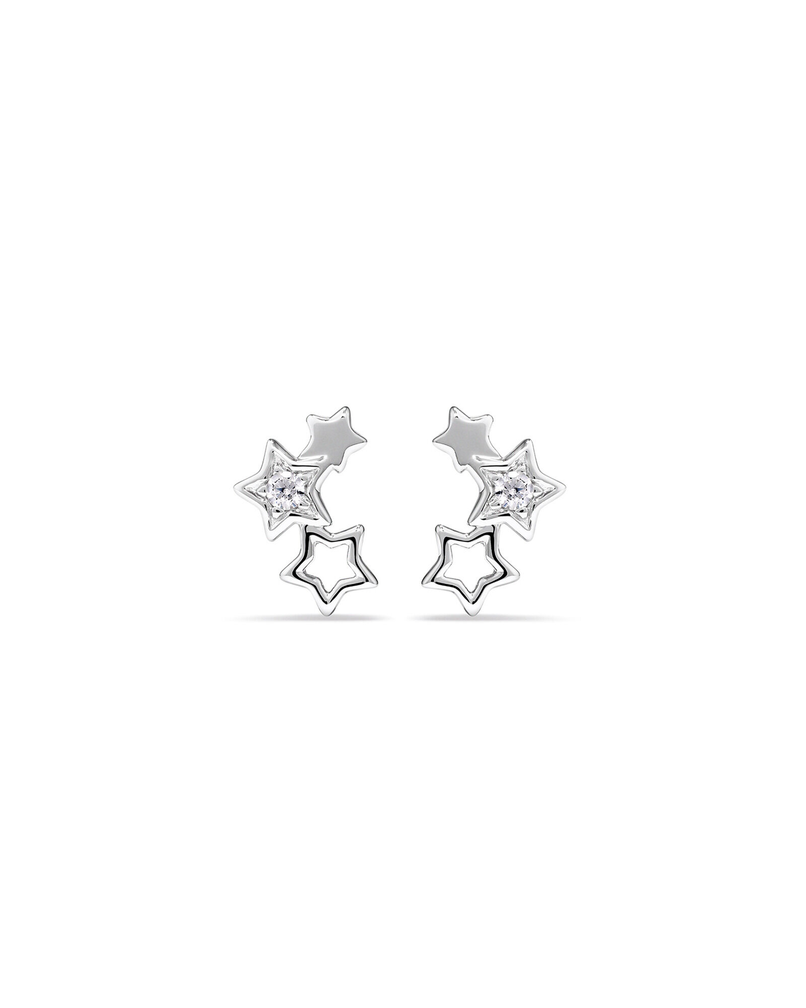 Star Trio Stud Earrings with Cubic Zirconia in Sterling Silver
