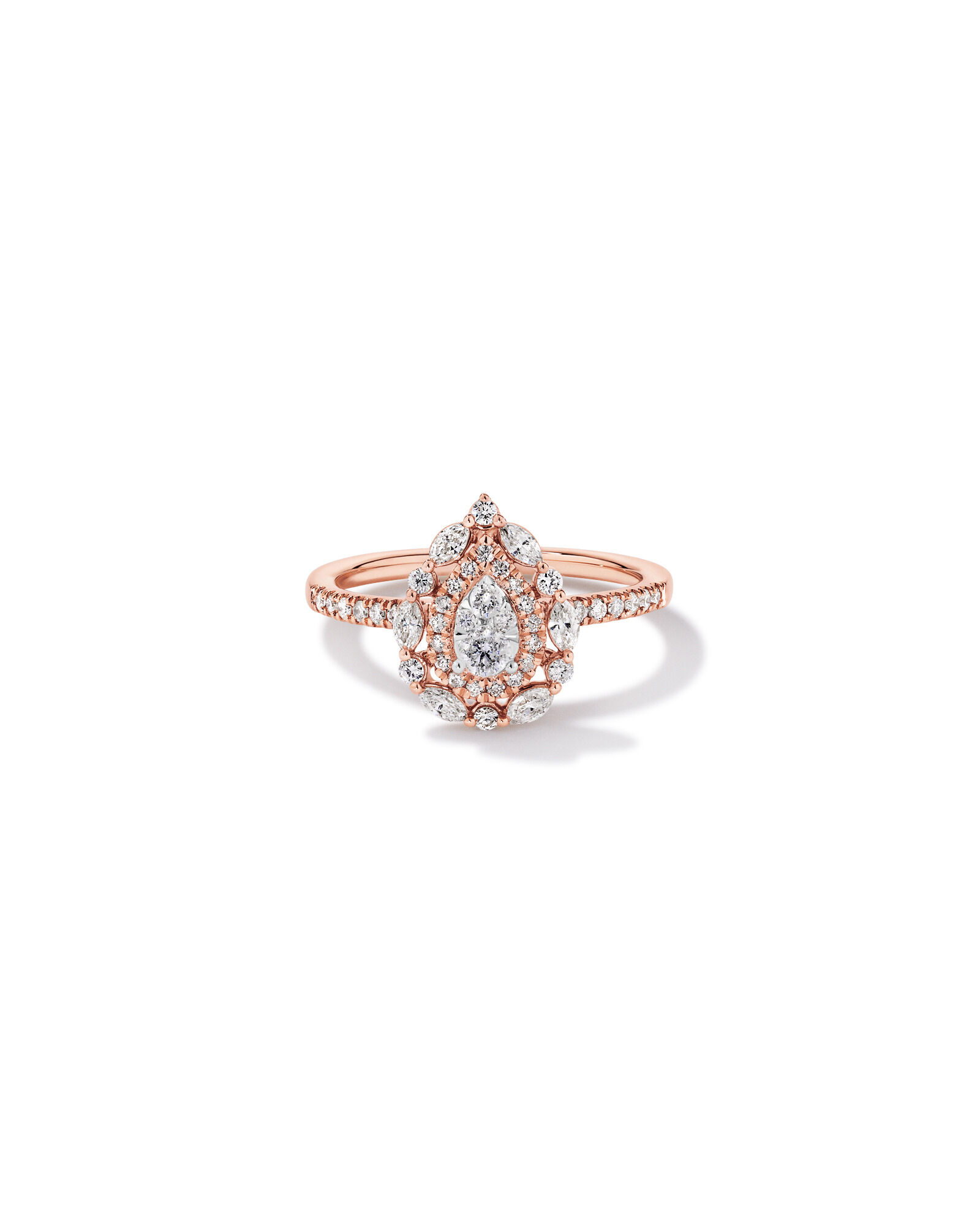 0.62 Carat TW Round Brilliant and Marquise Double Halo Cluster Diamond Ring in 14kt Rose Gold with Rhodium