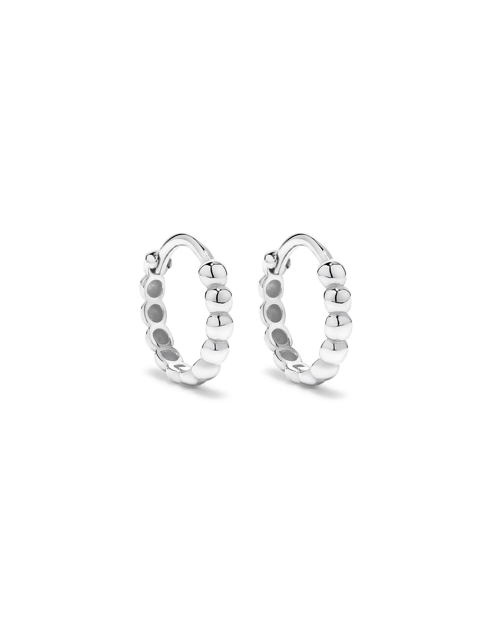 12mm Medium Beaded Huggie Earrings in Sterling Silver