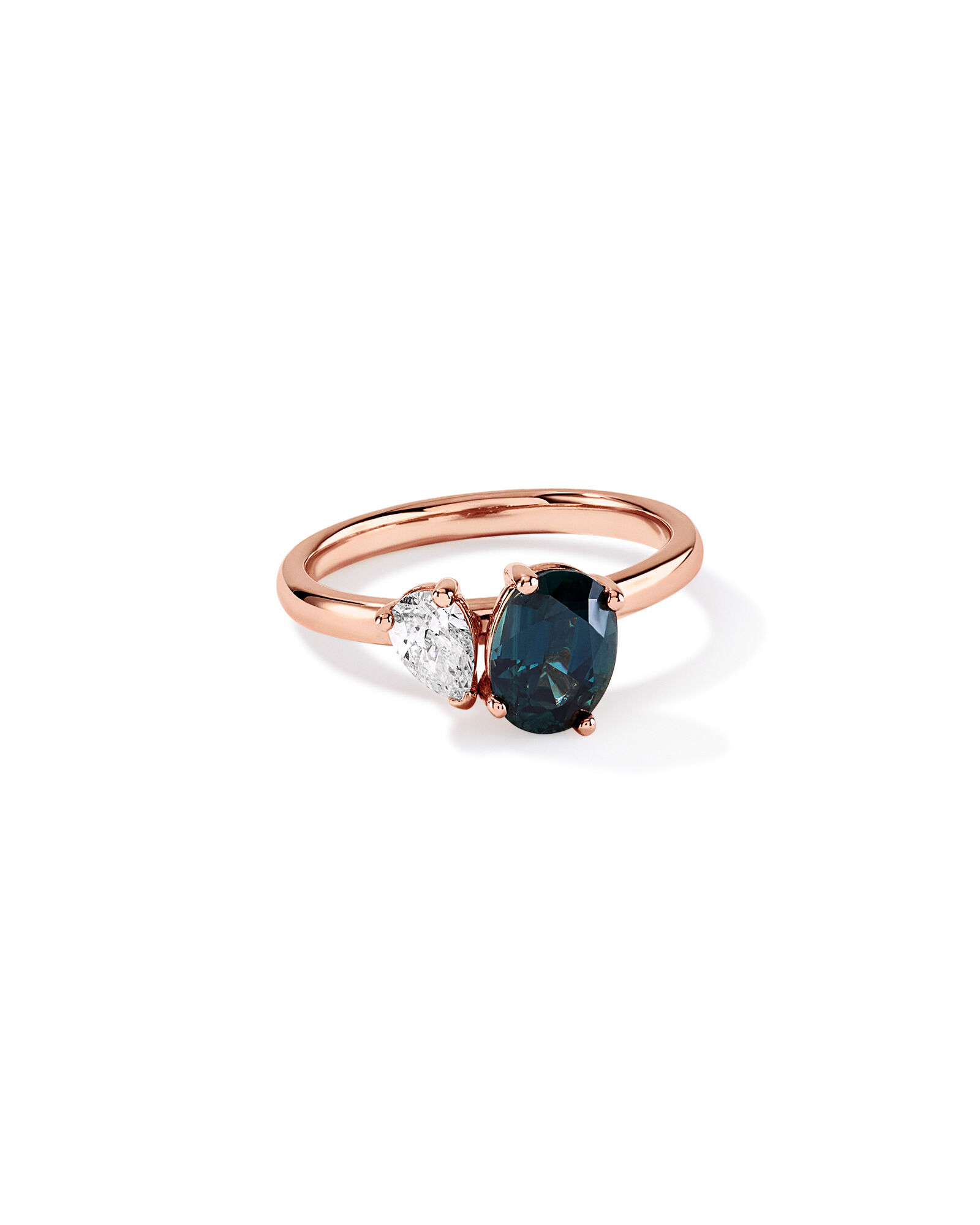 Bague australienne Parti Sapphire & diamant TW Toi et moi 0,30 carat en or rose 10 carats