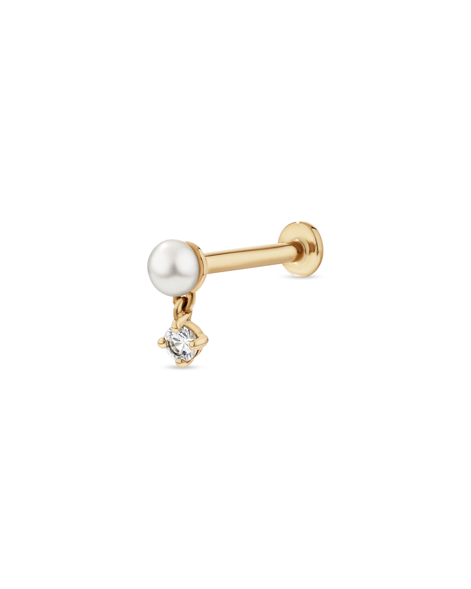 Boucle d&rsquo;oreille simple h&eacute;lice en perles d&rsquo;eau douce d&rsquo;eau douce cultiv&eacute;e et saphir blanc en or jaune 10 carats
