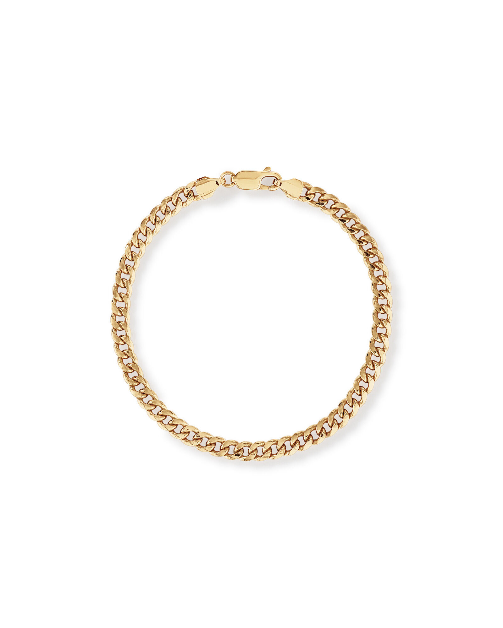 Bracelet creux de style Miami en or jaune 10 K &agrave; maillons gourmette, 19 cm