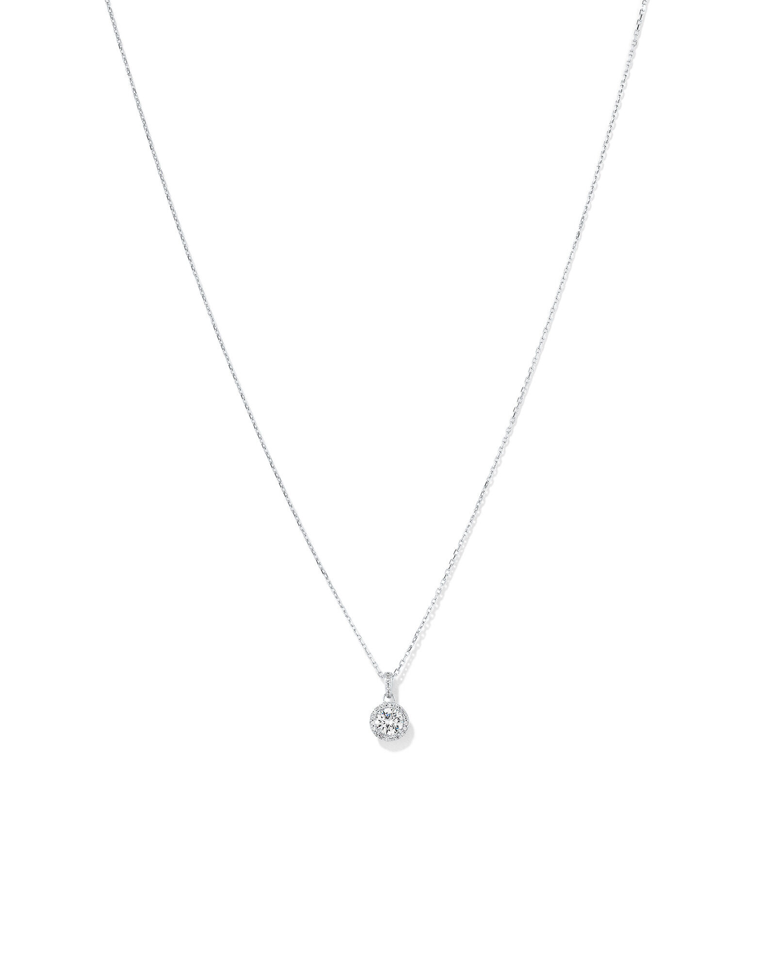 Round Brilliant Cubic Zirconia Halo Pendant Necklace in Sterling Silver