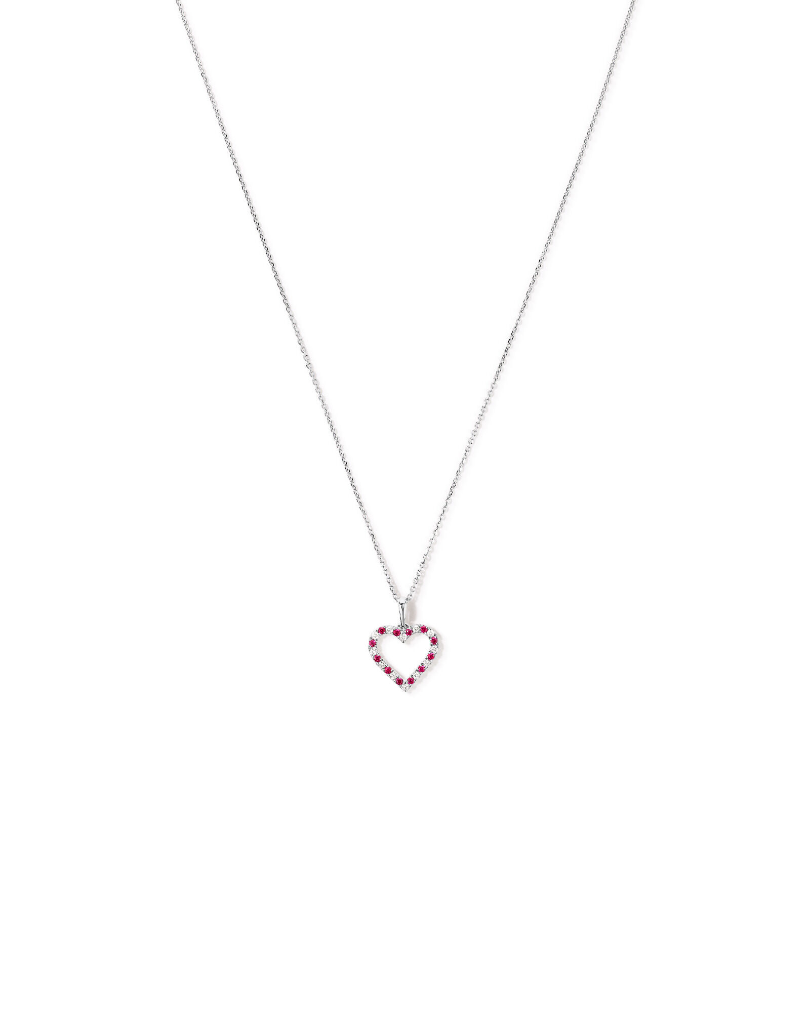 Heart Necklace with Created Ruby & 0.16 Carat TW of Diamonds in Sterling Silver