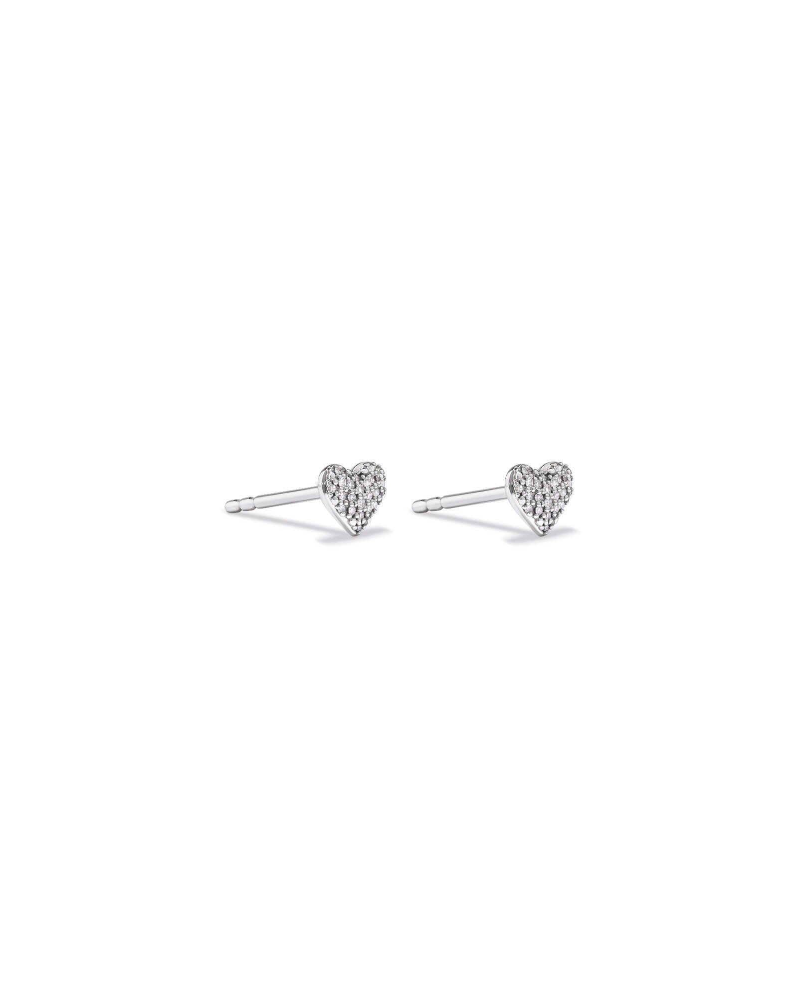 Fine Pave Diamond Heart Stud Earrings in Sterling Silver