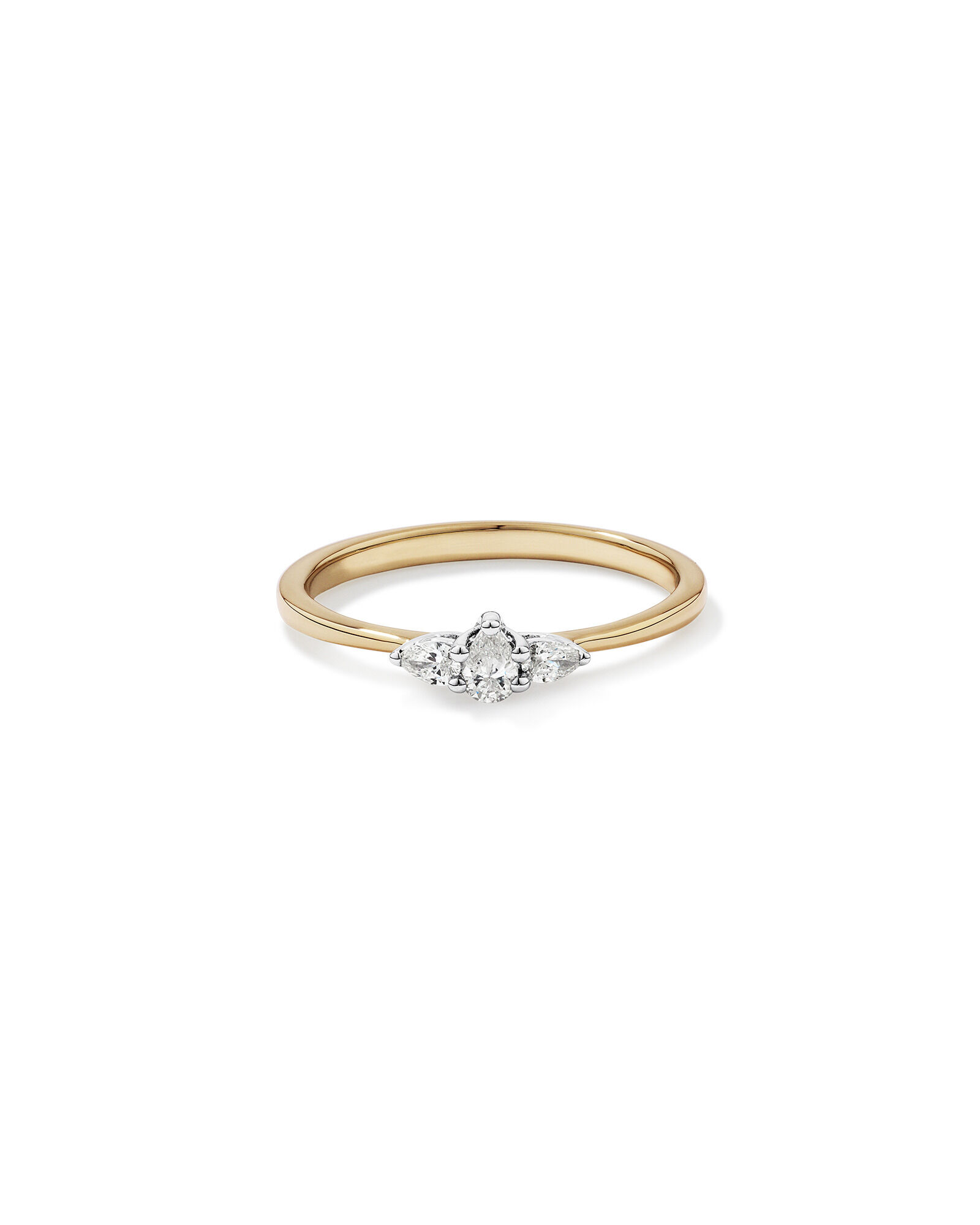 0.15 Carat TW Three Stone Pear Cut Diamond Promise Ring in 10kt Yellow & White Gold