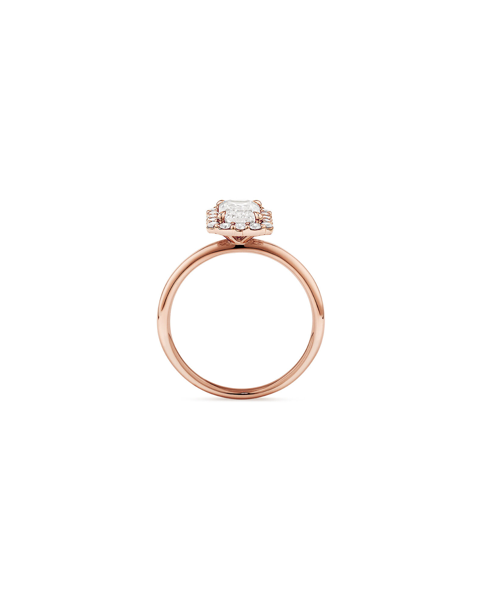 1.46 Carat TW Emerald Cut Laboratory-Grown Diamond Halo Engagement Ring in 14kt Rose Gold