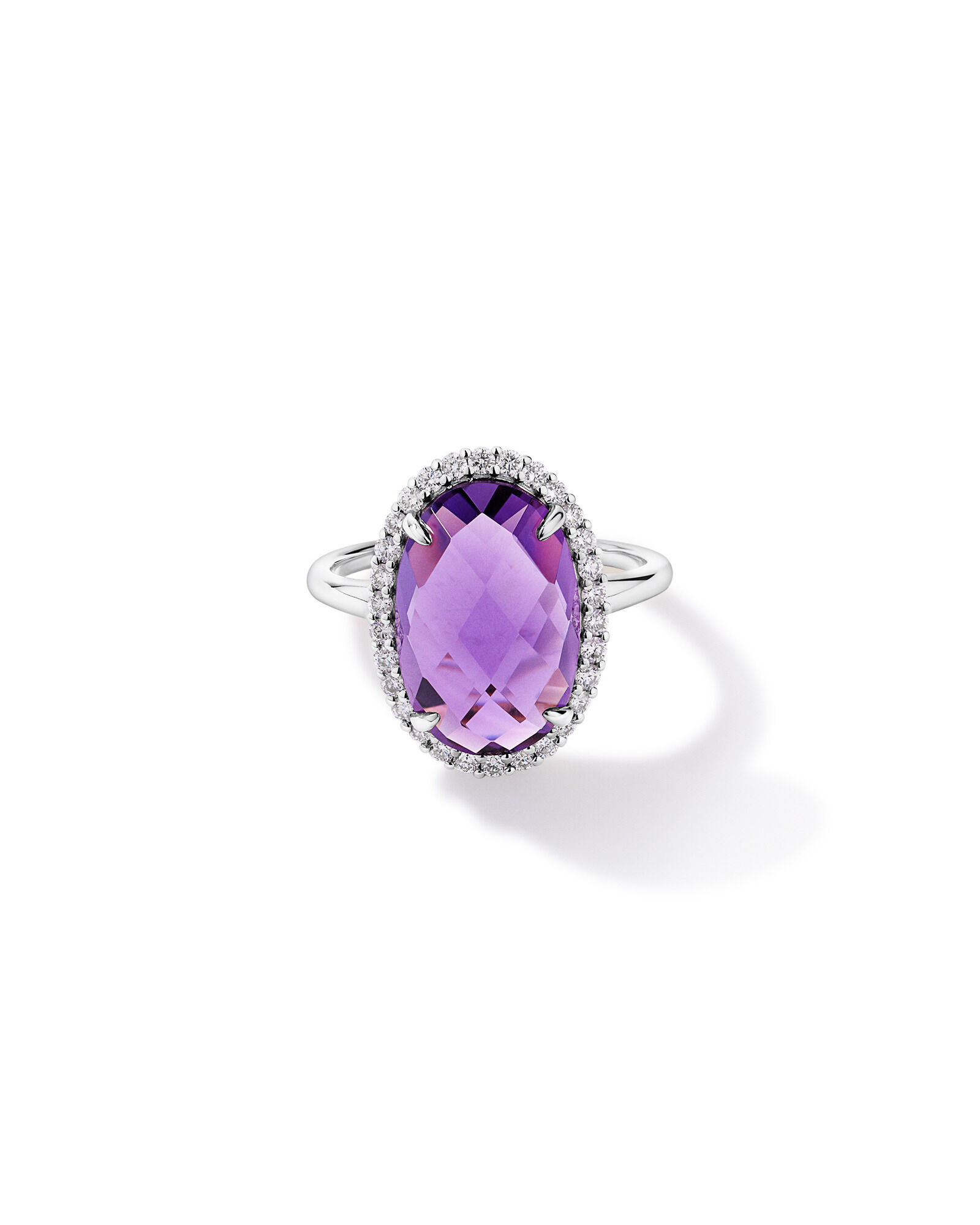 Bague Halo en diamant TW ovale en am&eacute;thyste et 0,35 carat en or blanc 10 carats