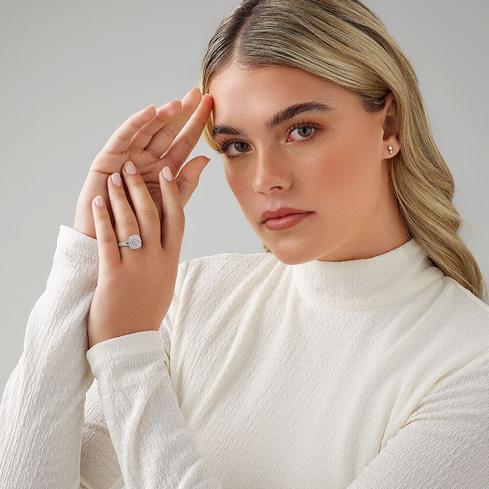 0.65 Carat TW Cushion Shaped Cluster Halo Diamond Ring in 10kt White Gold